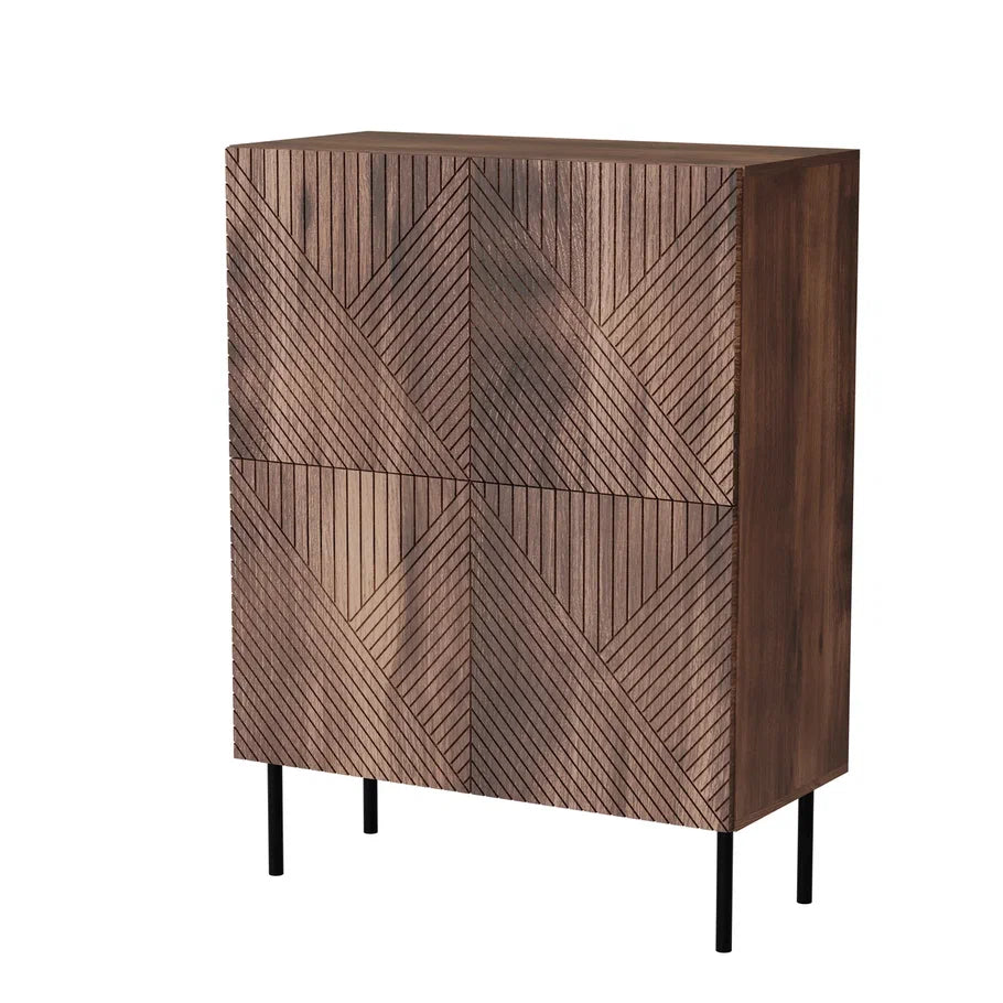Buffet 4 portes noyer avec pied en métal Deco 89x117 cm