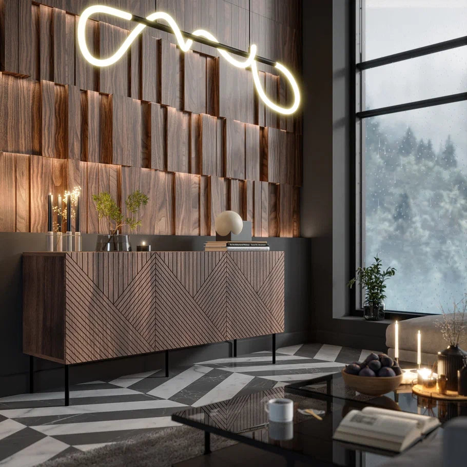 Buffet 3 portes en noyer avec piètement en métal Deco 150x70 cm