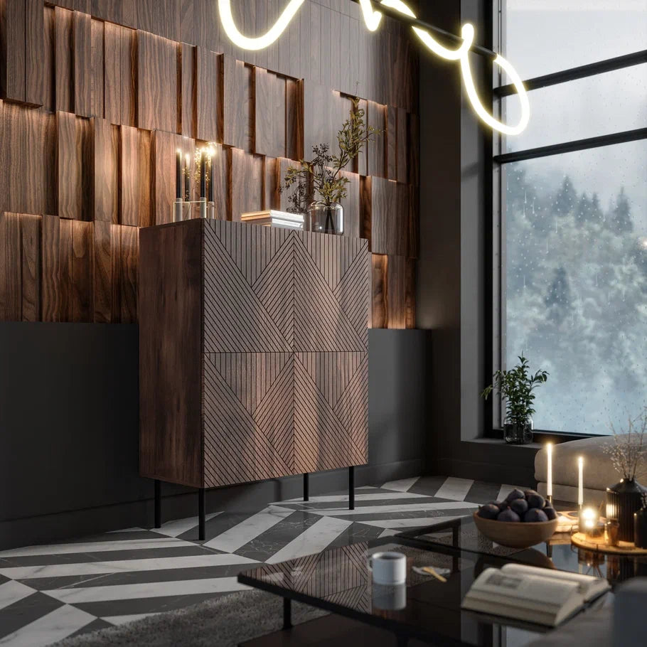 Buffet 4 portes noyer avec pied en métal Deco 89x117 cm