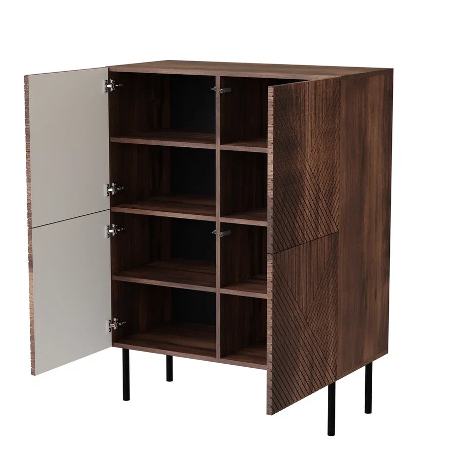 Buffet 4 portes noyer avec pied en métal Deco 89x117 cm