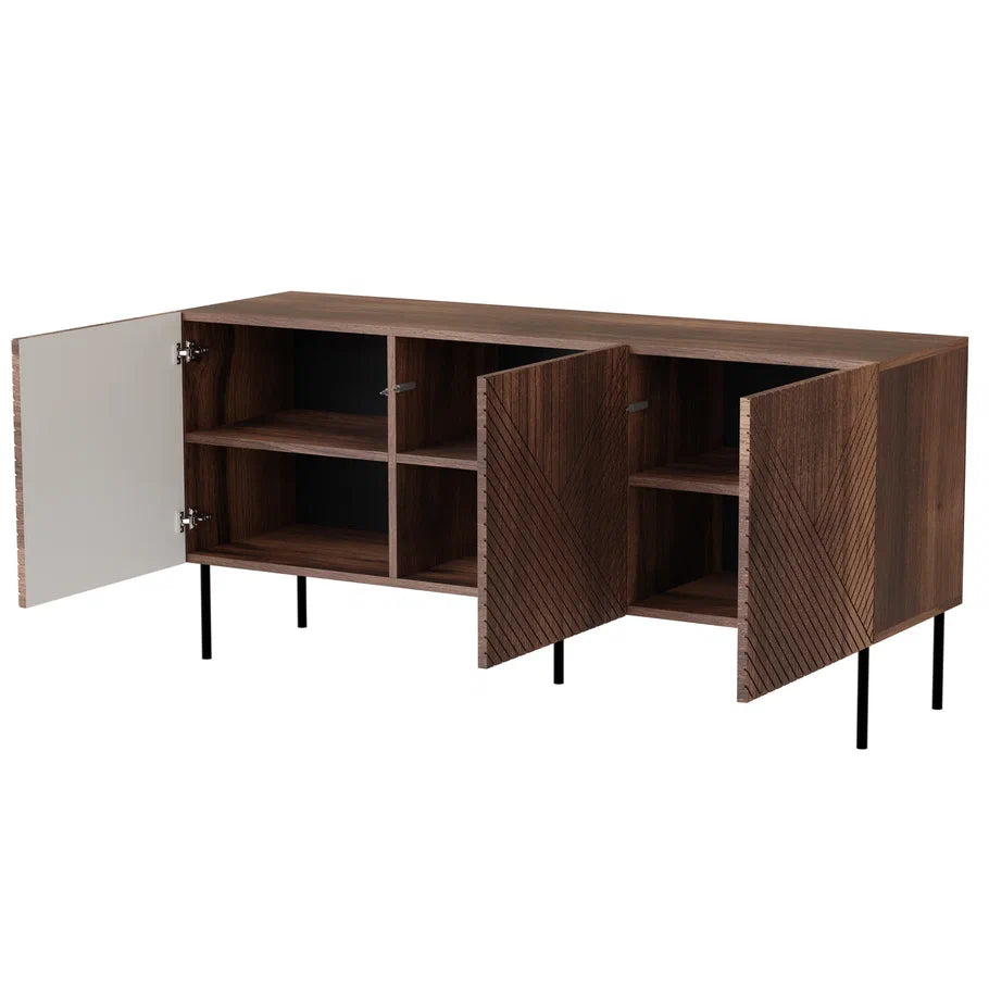 Buffet 3 portes en noyer avec piètement en métal Deco 150x70 cm