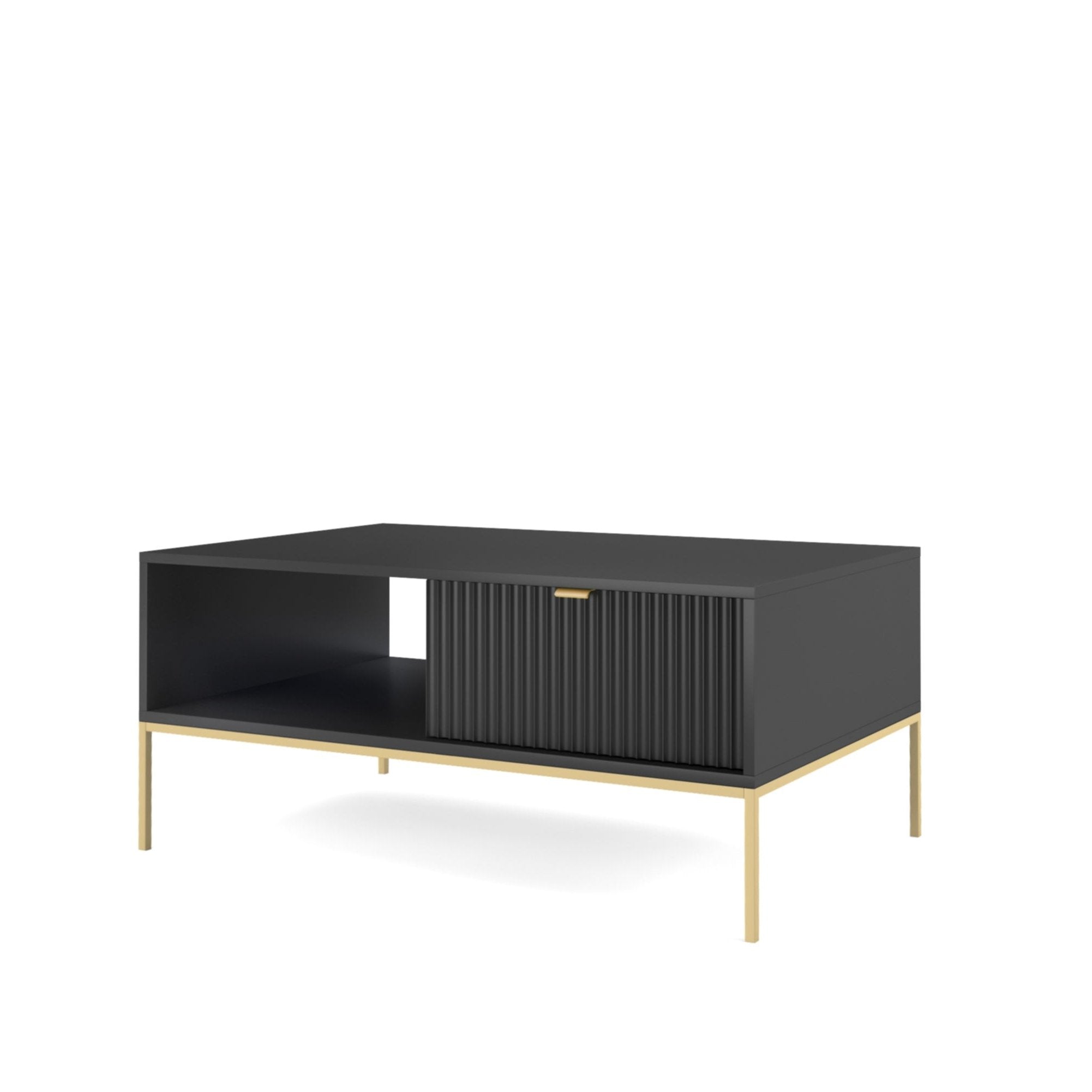 Table basse avec pieds en métal 1 tiroir et 1 compartiment en bois laminé Miseno 104x68 cm