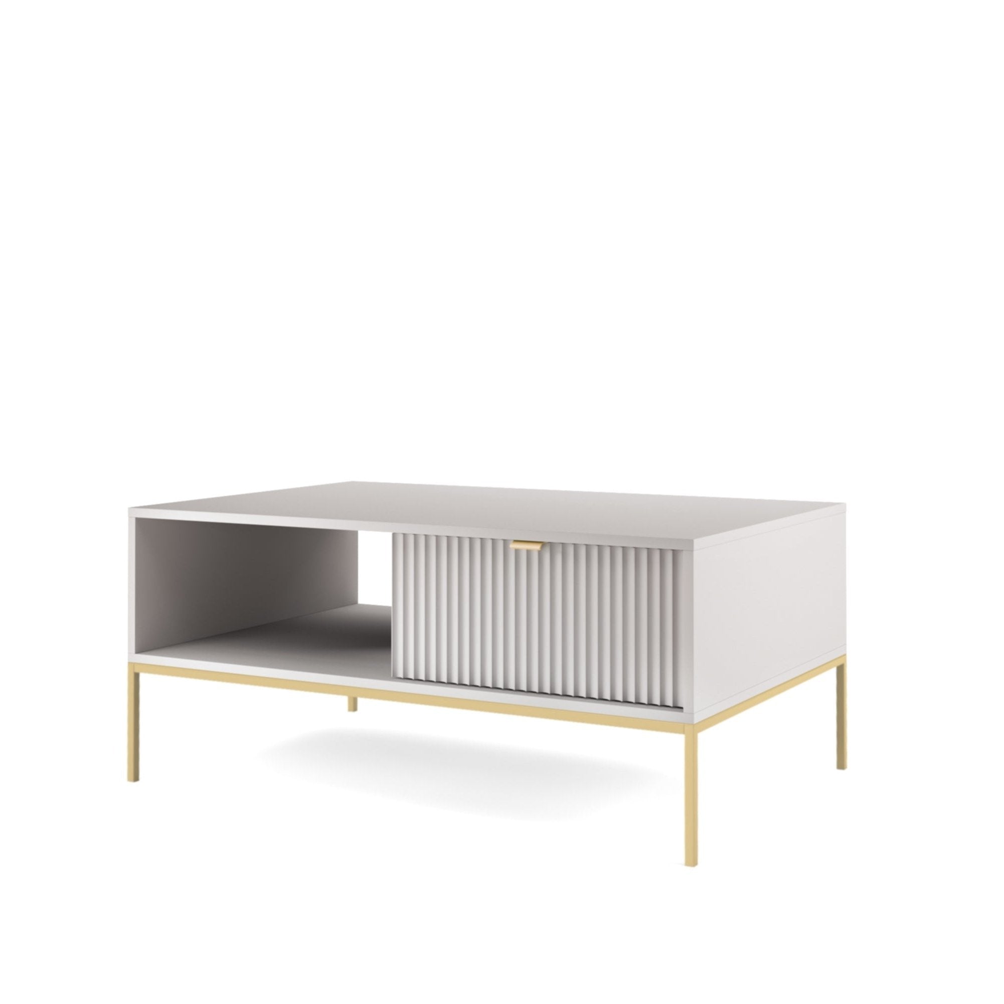 Table basse avec pieds en métal 1 tiroir et 1 compartiment en bois laminé Miseno 104x68 cm