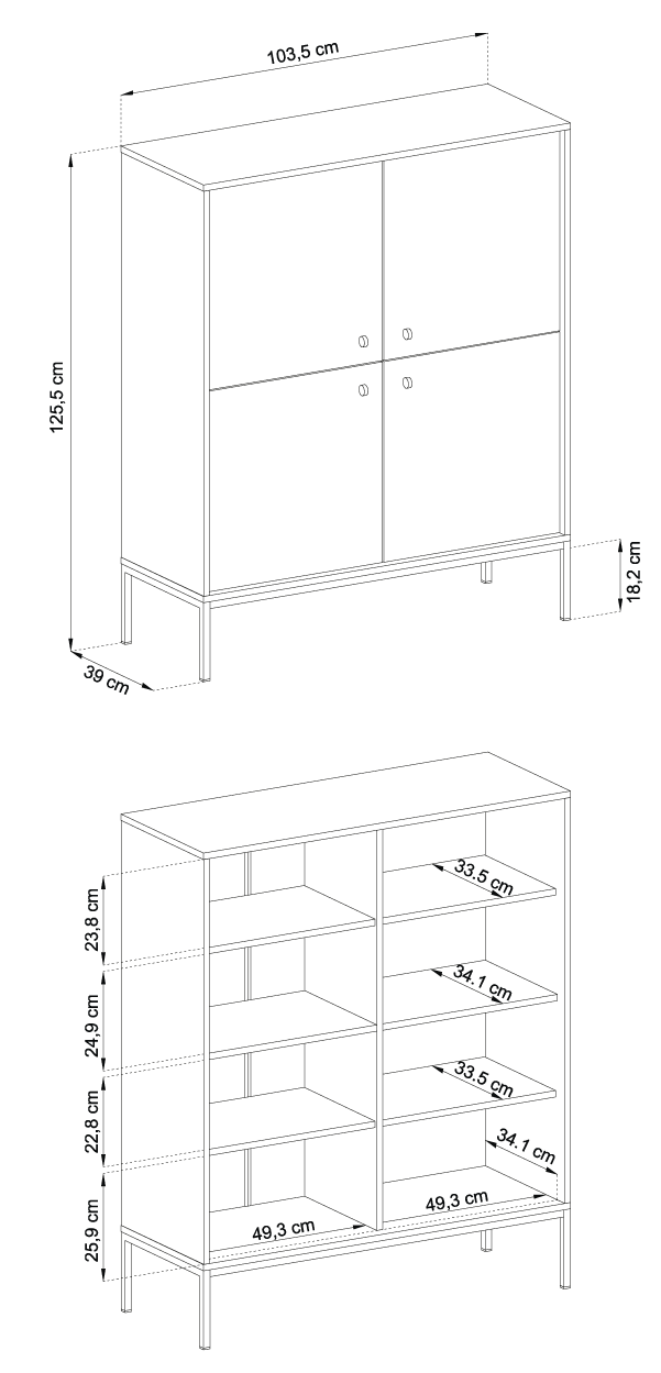 Buffet avec pieds en fer 4 portes en bois laminé Canterno 104x125 cm