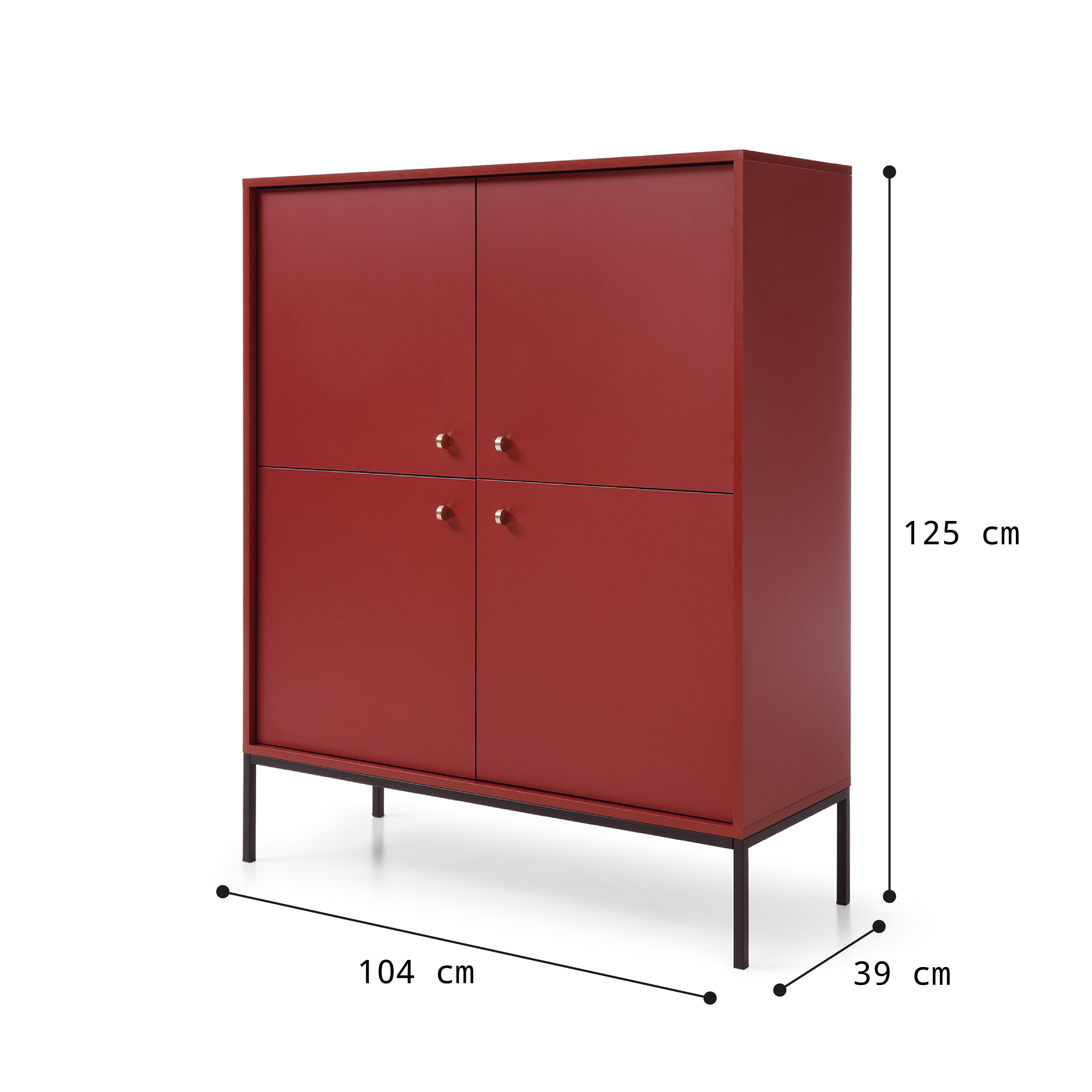 Buffet 4 portes et pieds en bois stratifié 104x125 cm Canterno bordeaux
