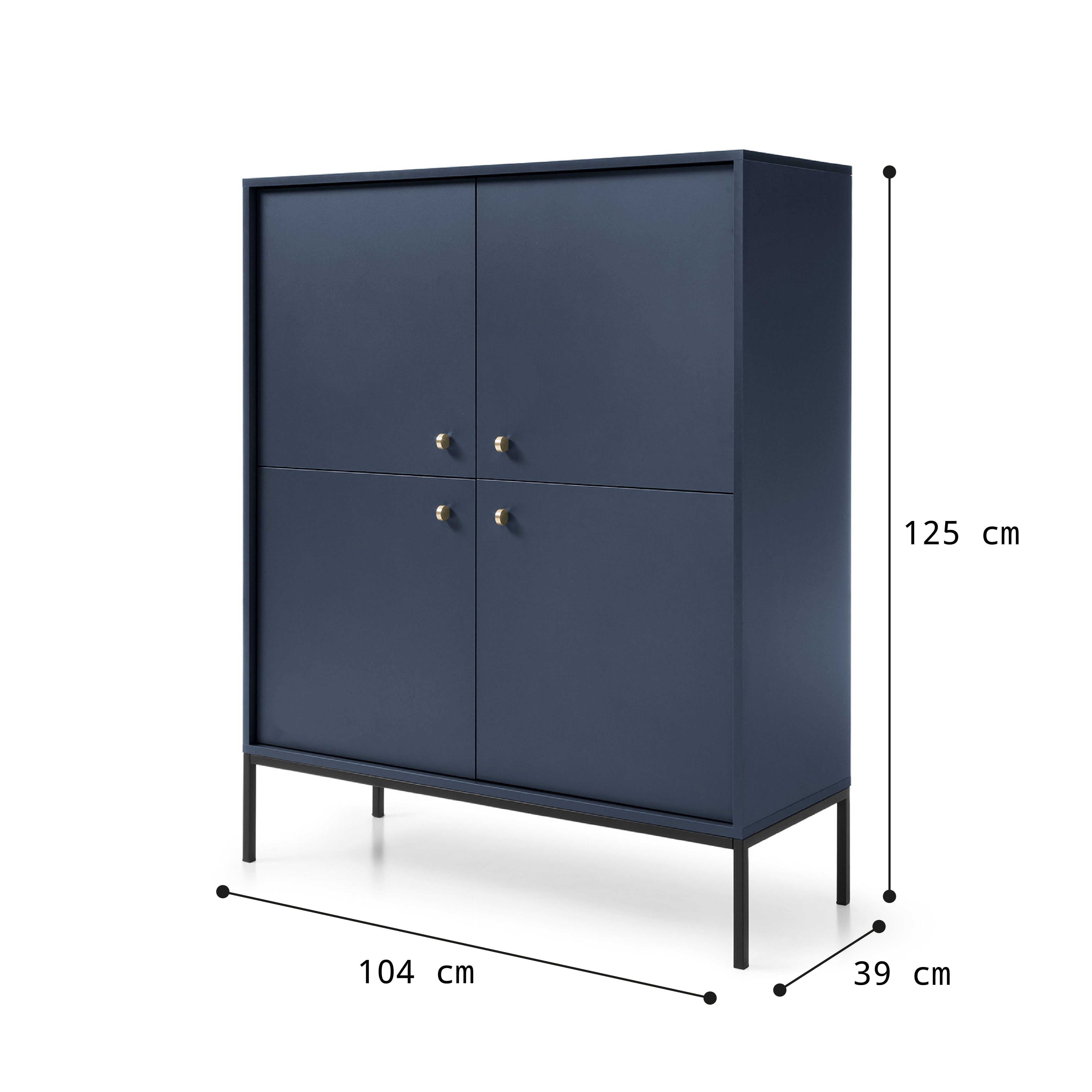 Buffet 4 portes et pieds en bois laminé bleu Canterno 104x125 cm