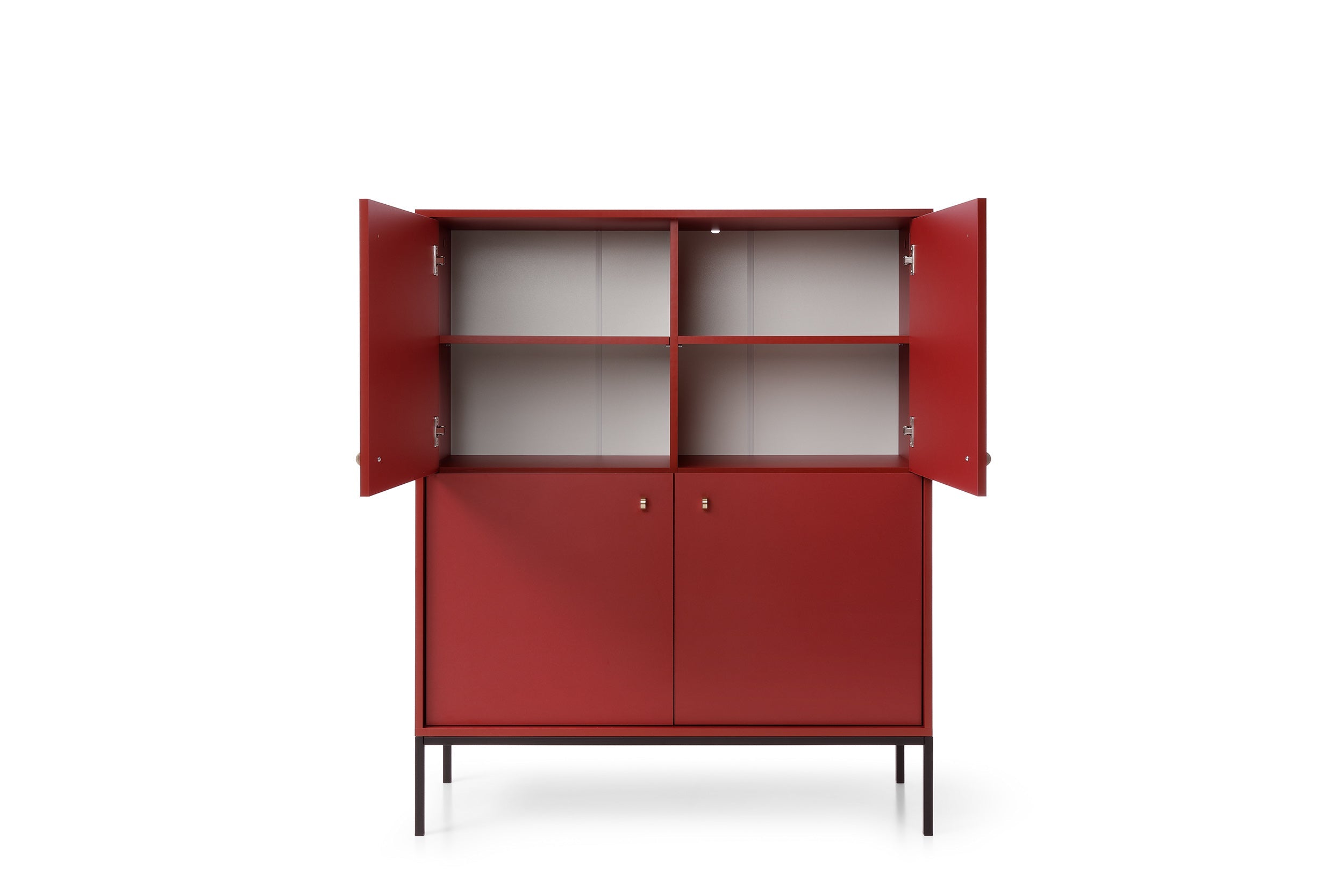 Buffet 4 portes et pieds en bois stratifié 104x125 cm Canterno bordeaux