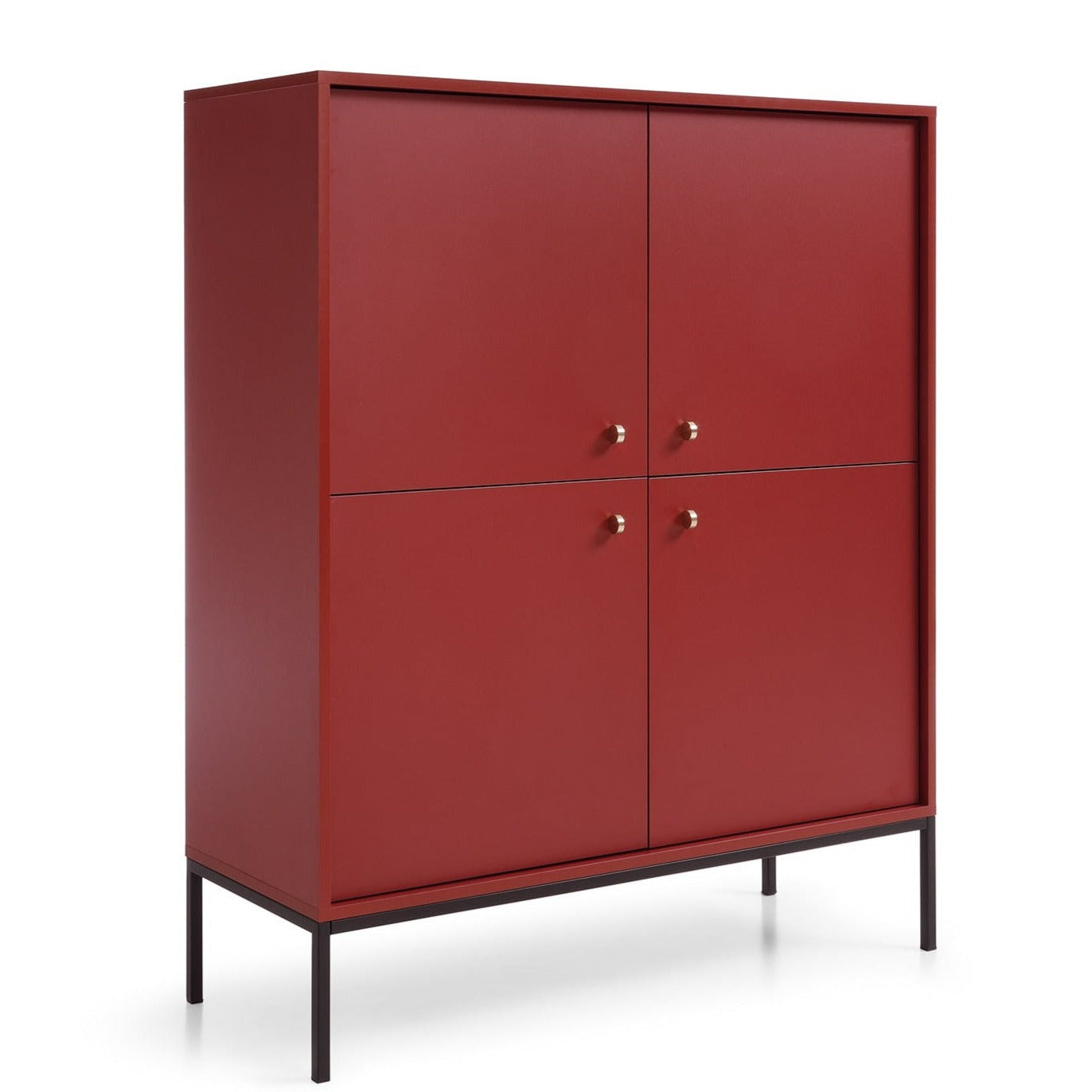 Buffet 4 portes et pieds en bois stratifié 104x125 cm Canterno bordeaux