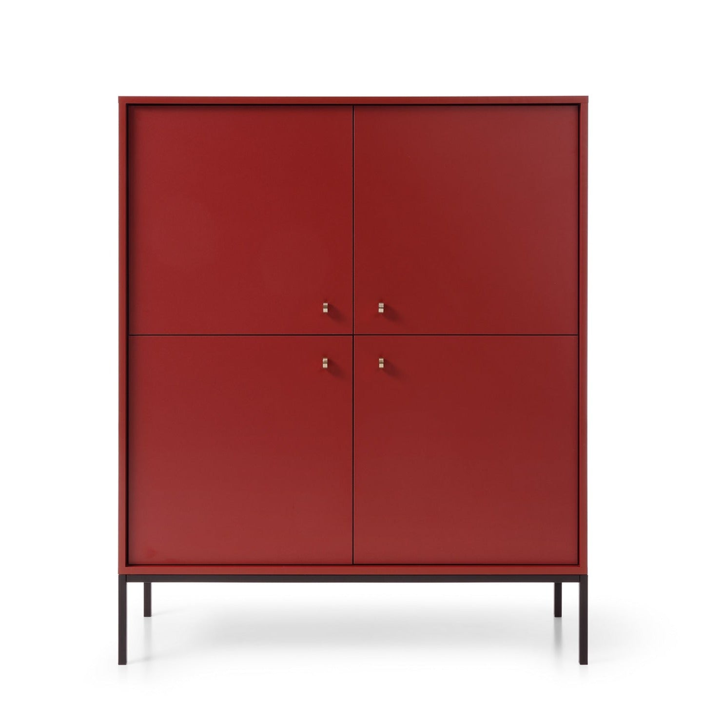 Buffet 4 portes et pieds en bois stratifié 104x125 cm Canterno bordeaux