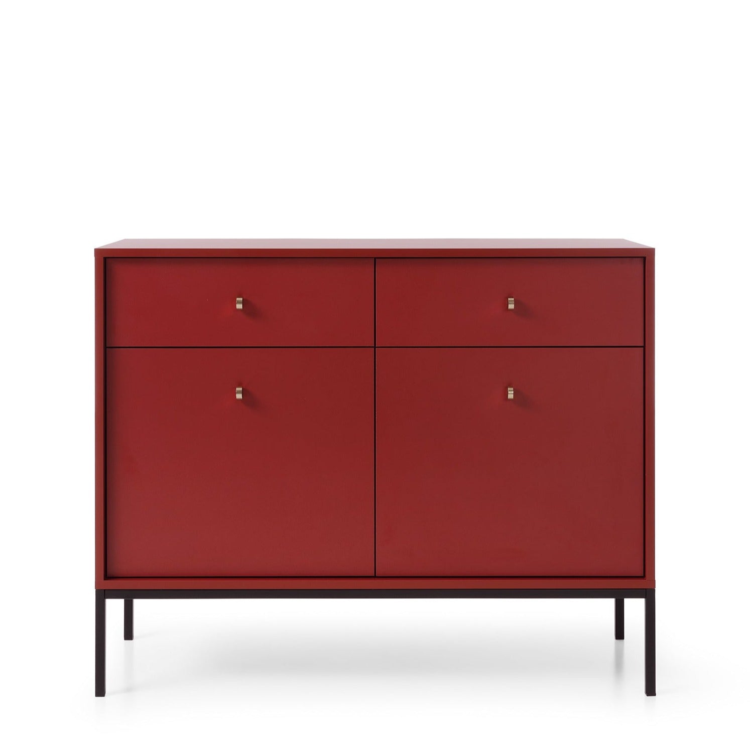 Buffet 2 portes 2 tiroirs et pieds en bois laminé bordeaux Canterno 104x39 cm