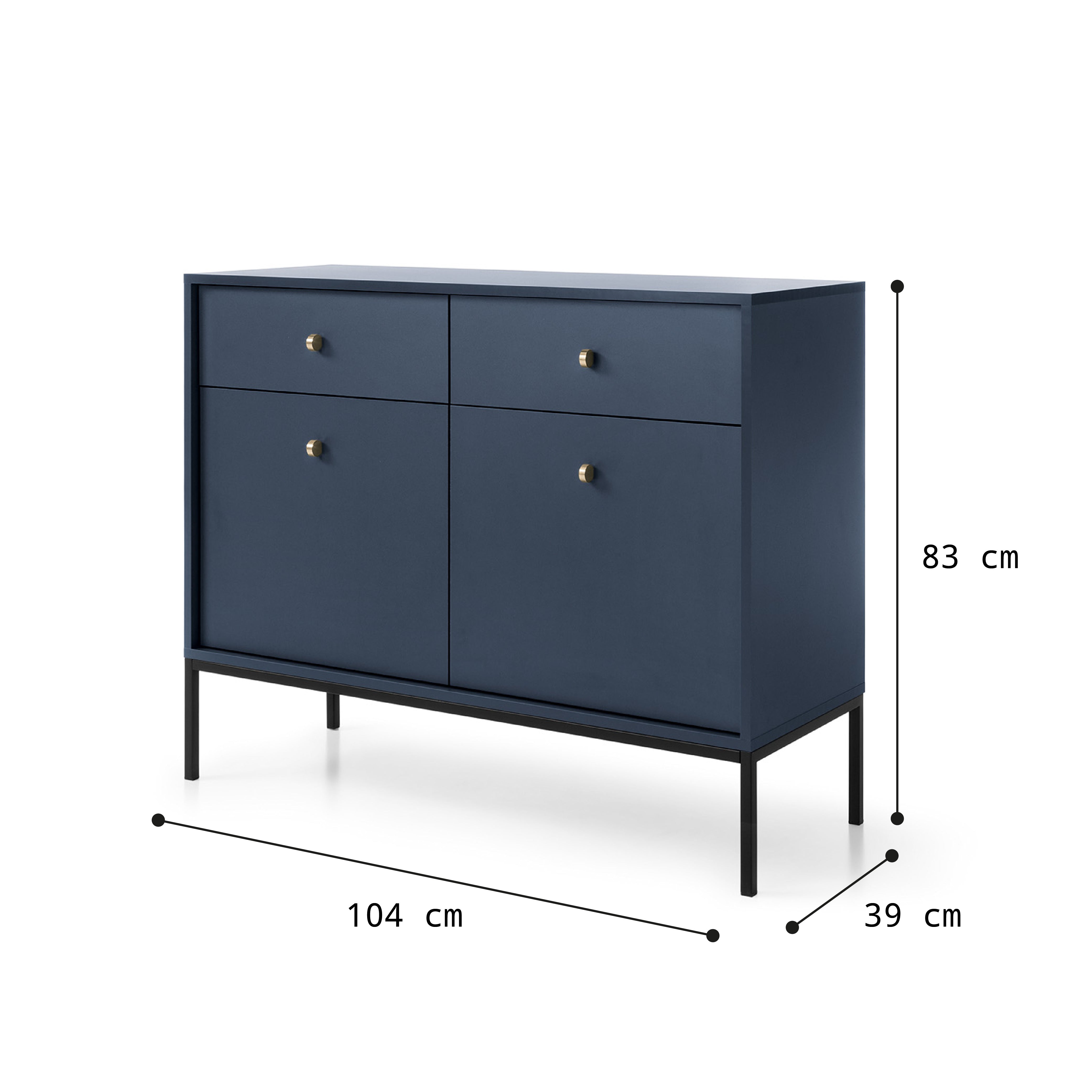 Buffet 2 portes 2 tiroirs et pieds en bois laminé bleu Canterno 104x39 cm