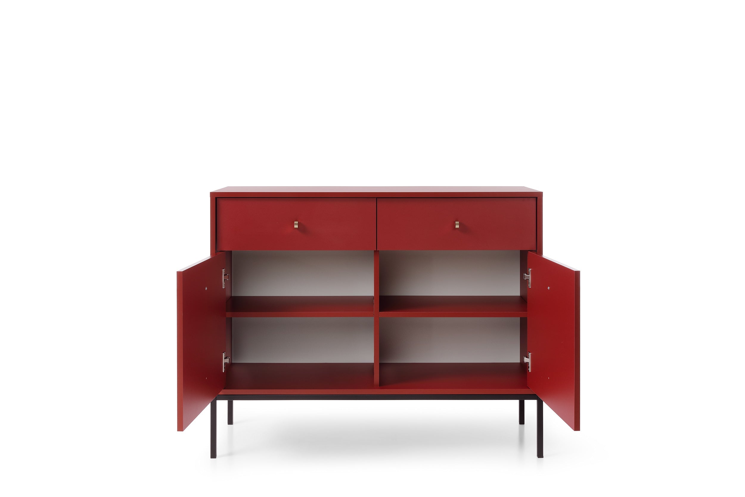 Buffet 2 portes 2 tiroirs et pieds en bois laminé bordeaux Canterno 104x39 cm