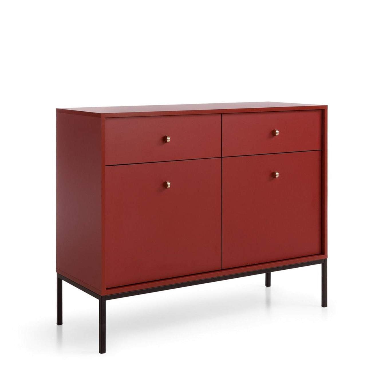 Buffet 2 portes 2 tiroirs et pieds en bois laminé bordeaux Canterno 104x39 cm