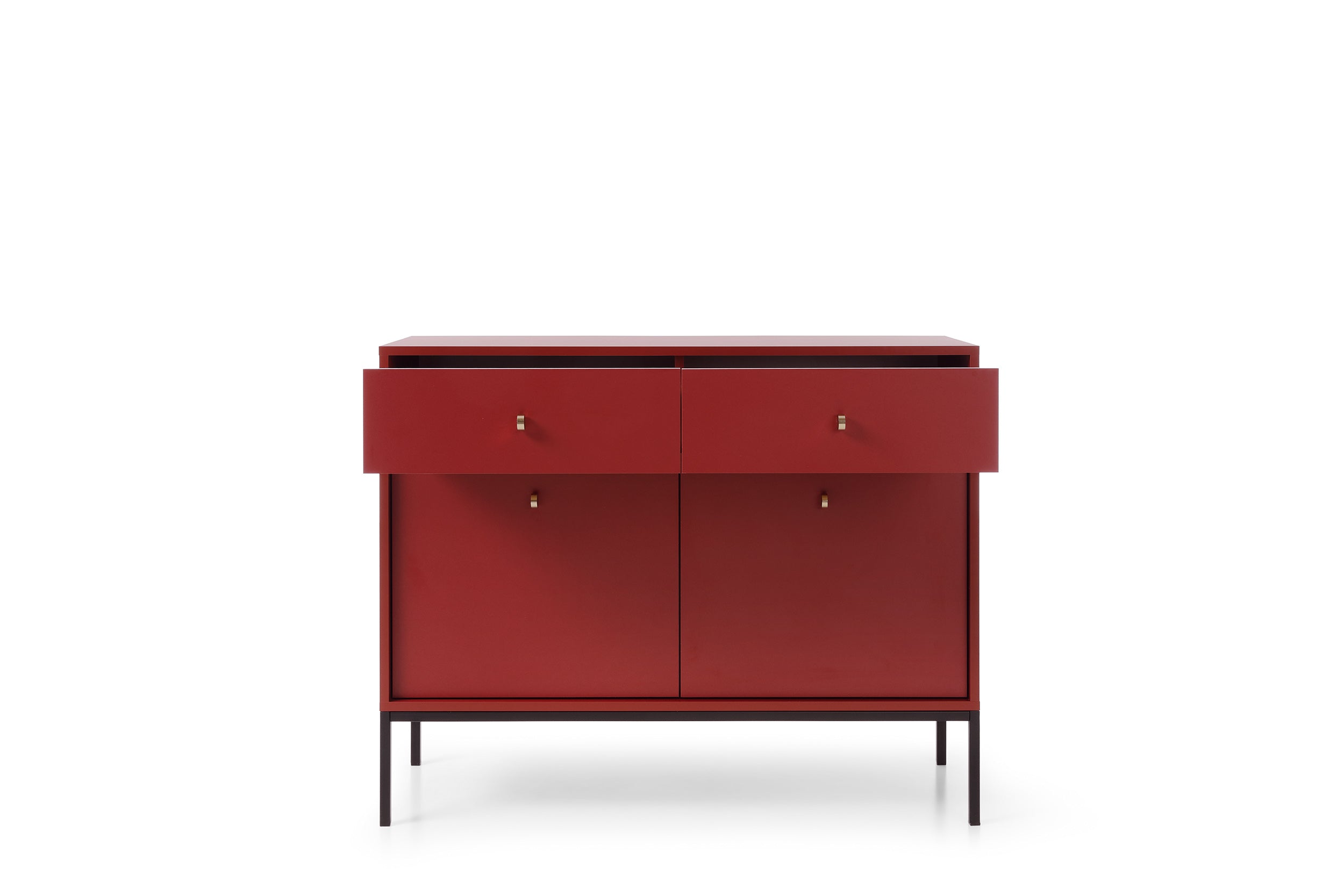 Buffet 2 portes 2 tiroirs et pieds en bois laminé bordeaux Canterno 104x39 cm