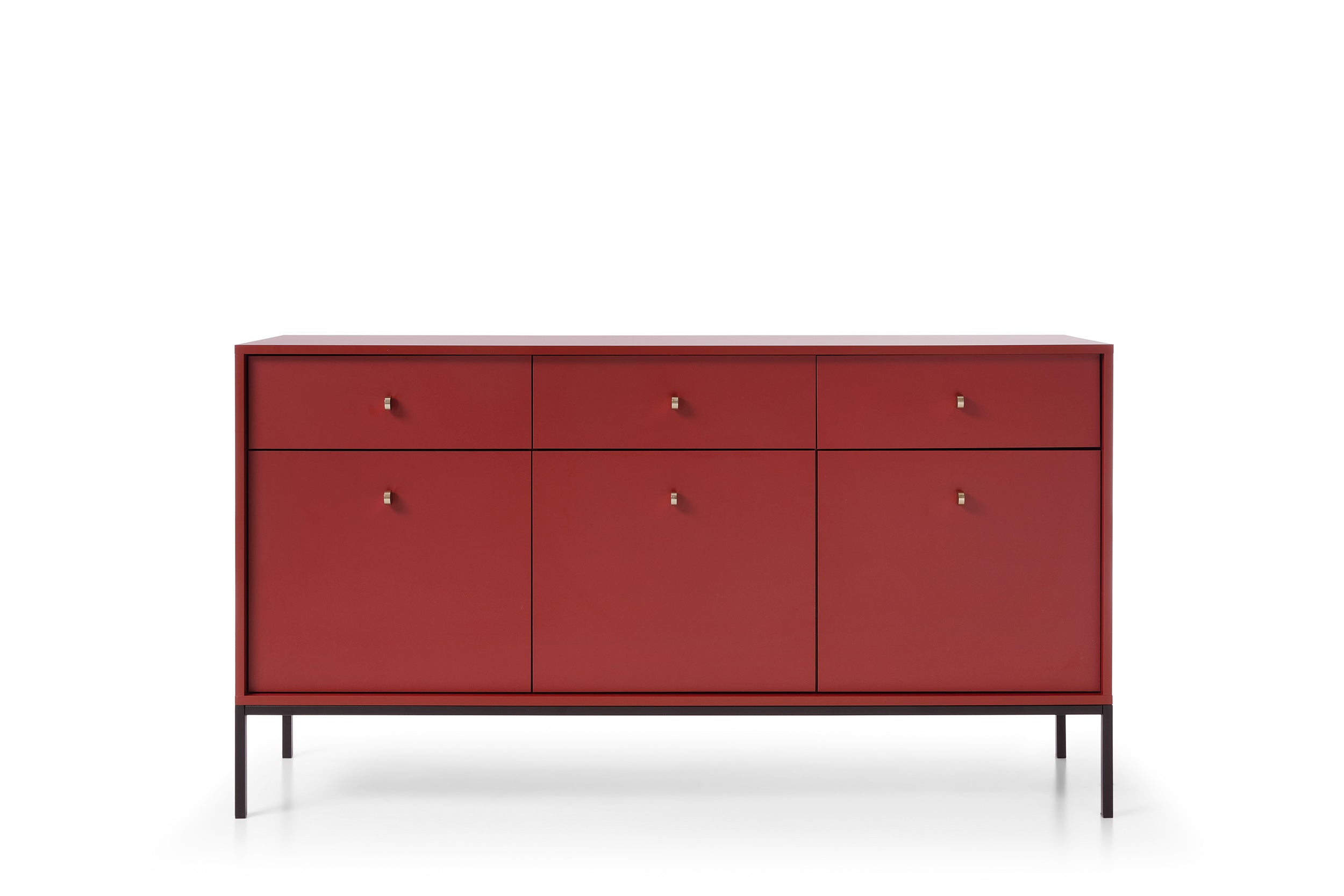 Buffet 3 portes 3 tiroirs et pieds en bois laminé Canterno 154x39 cm