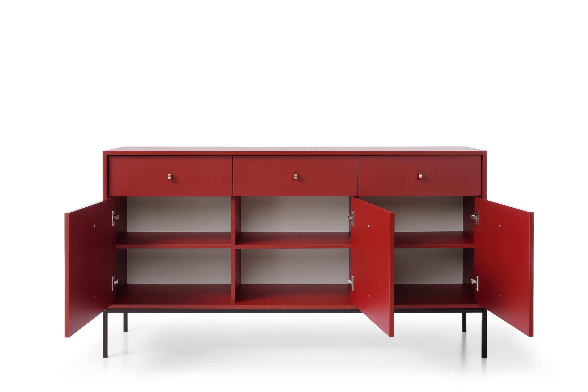 Buffet 3 portes 3 tiroirs et pieds en bois laminé Canterno 154x39 cm