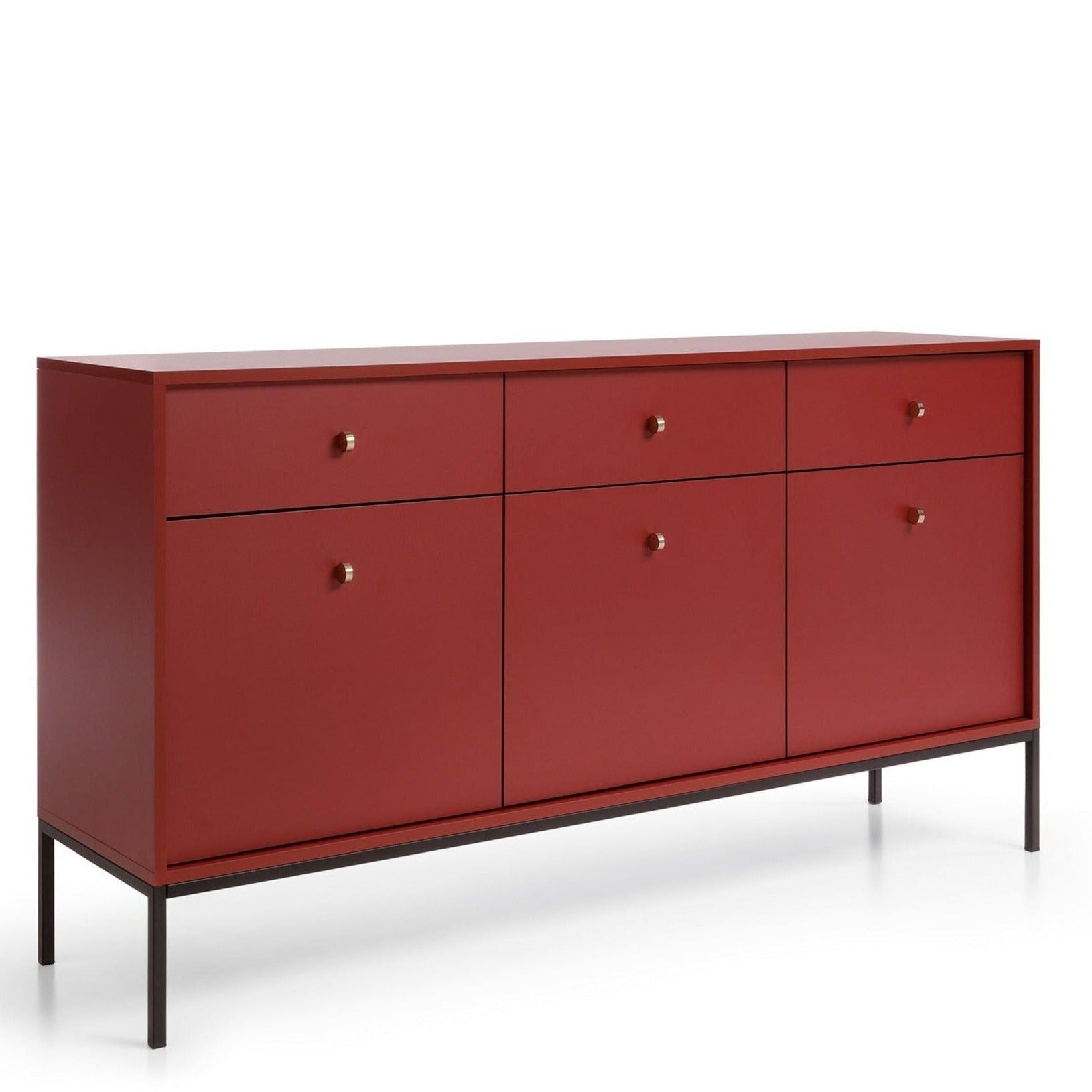 Buffet 3 portes 3 tiroirs et pieds en bois laminé Canterno 154x39 cm