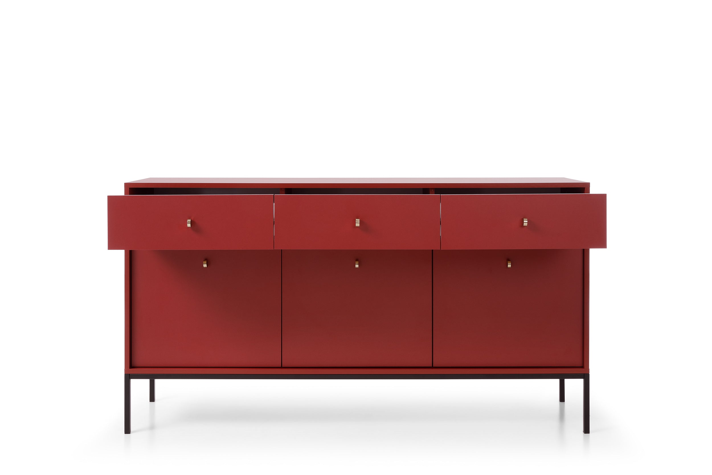Buffet 3 portes 3 tiroirs et pieds en bois laminé Canterno 154x39 cm