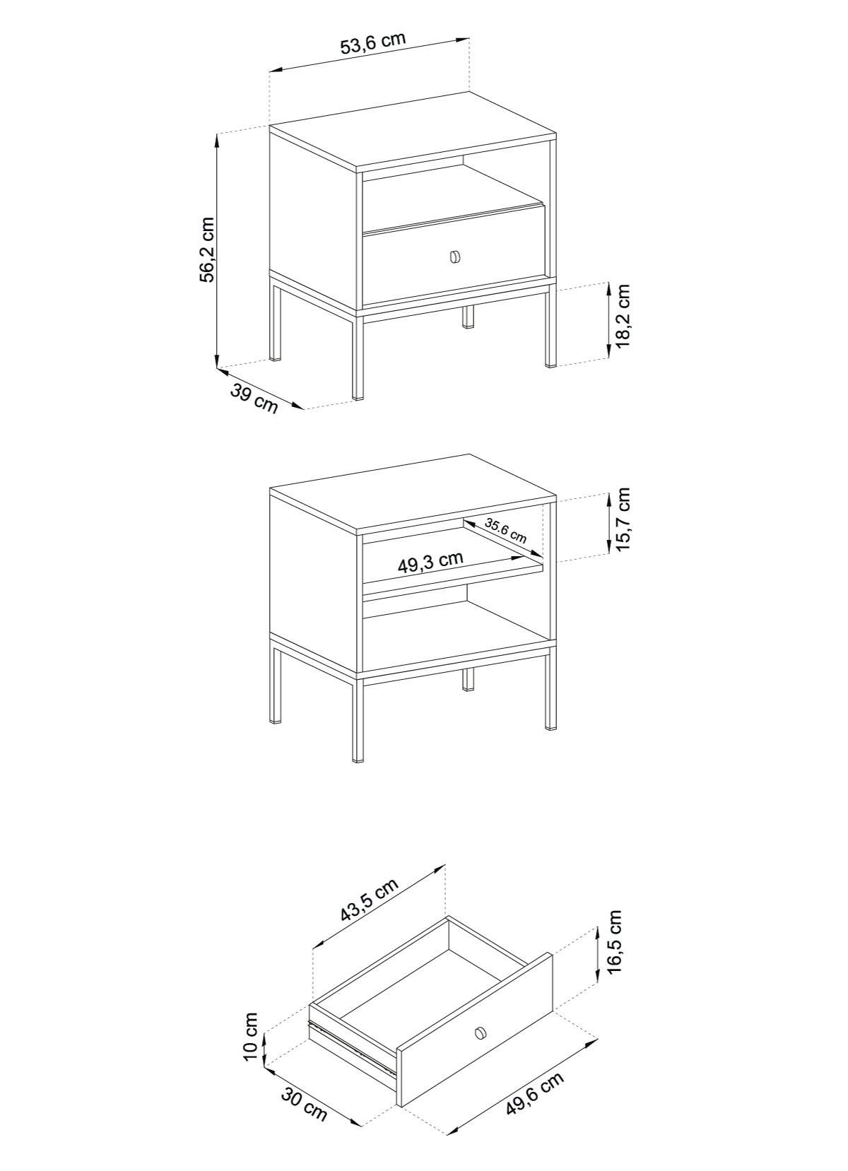 Table de chevet 1 tiroir en bois laminé bleu Canterno 54x56 cm