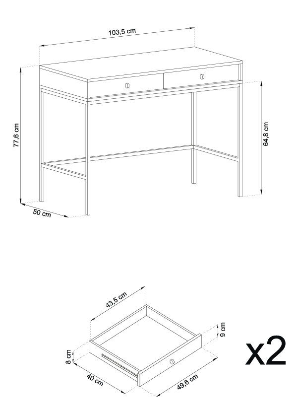Console d'entrée 2 tiroirs en bois laminé Canterno 104x77 cm