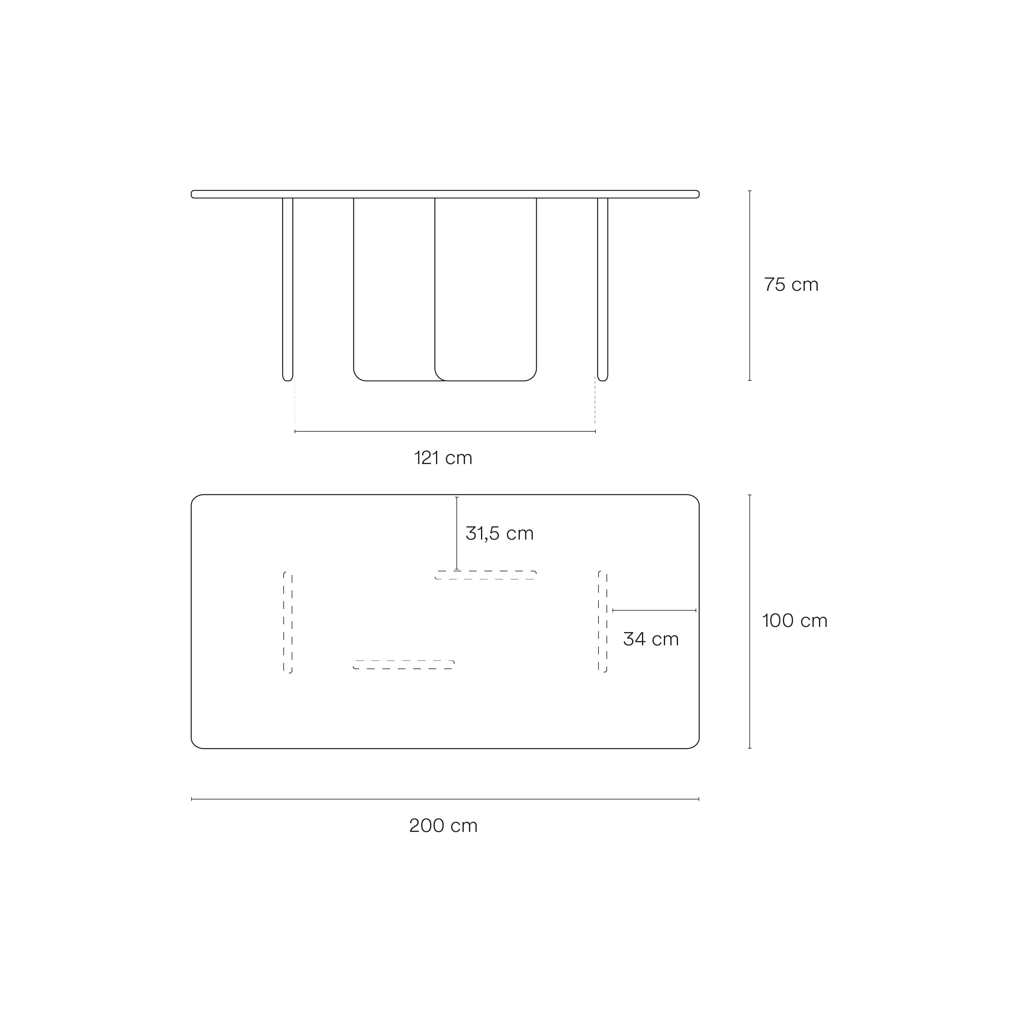 Table à manger 6 places 200x100 cm Arq de Teulat en bois naturel noir