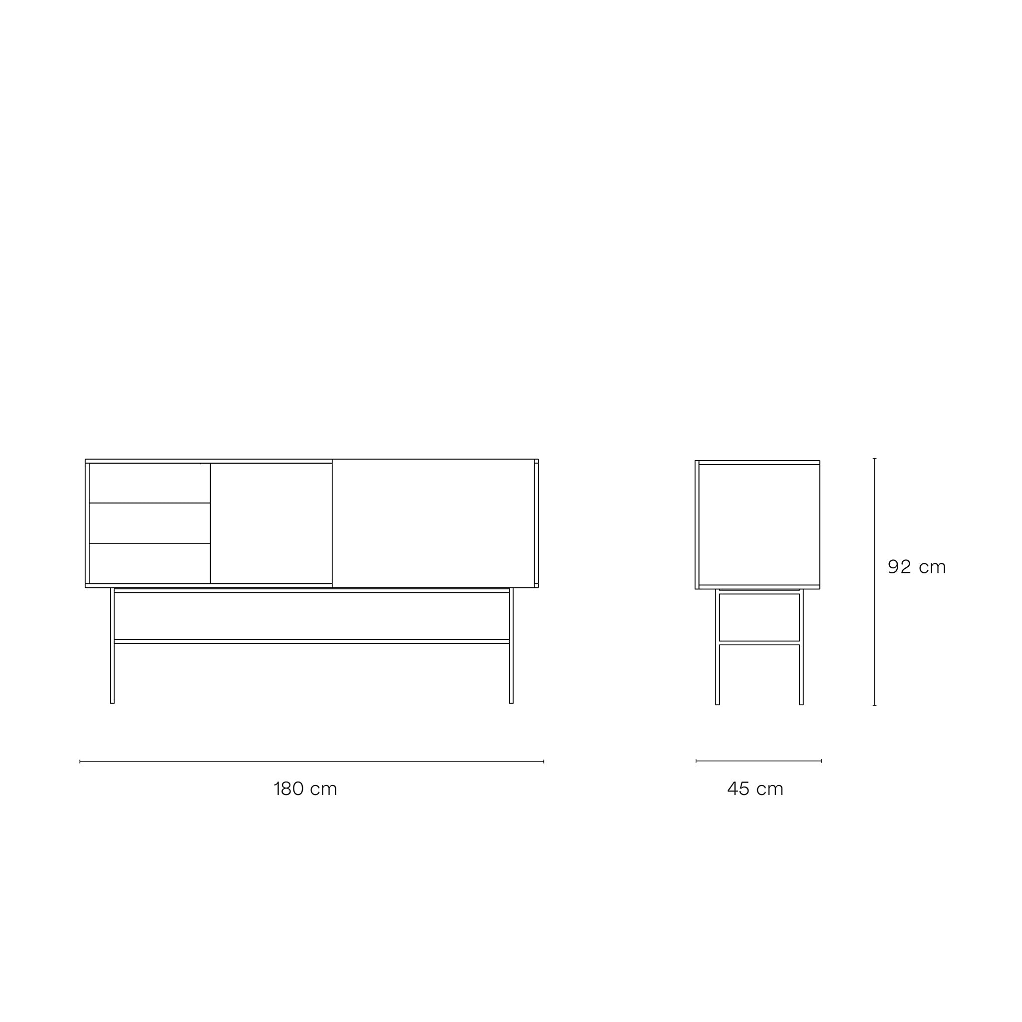 Buffet 3 tiroirs avec porte coulissante laquée noir et gris anthracite avec pied en fer Nube di Teulat 180x45cm