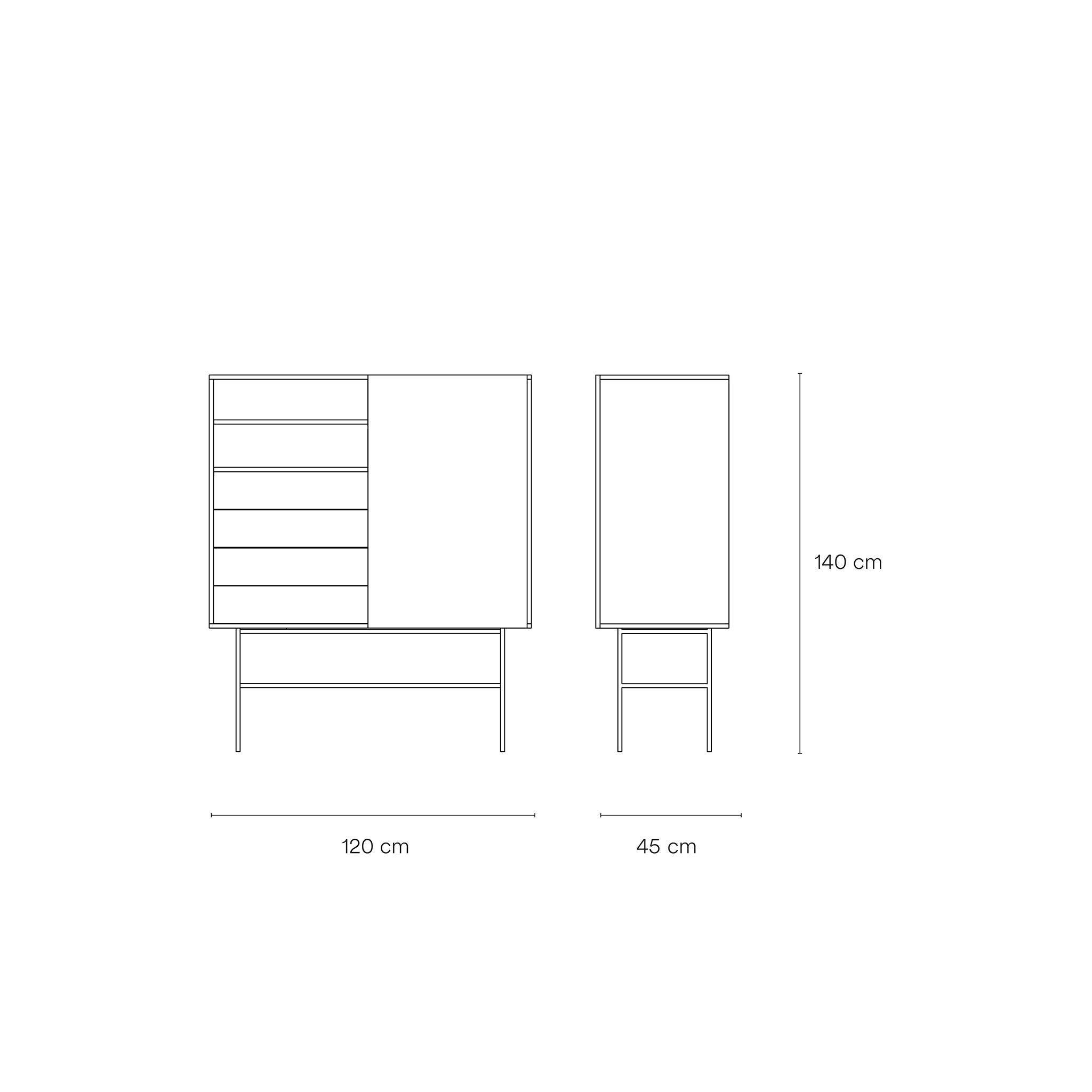 Buffet 4 tiroirs avec porte coulissante crème et sable Nube de Teulat 120x140 cm