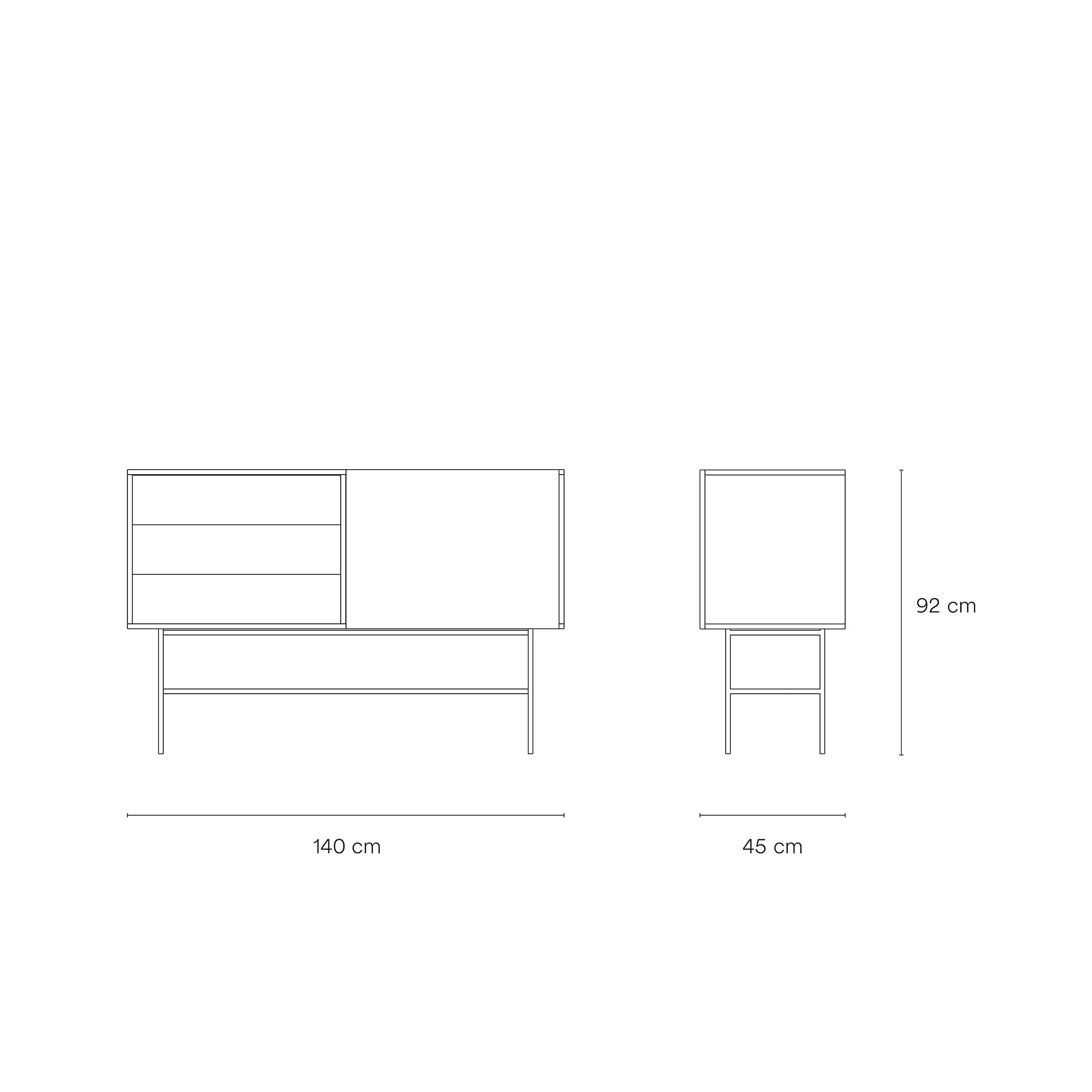 Commode 3 tiroirs et porte coulissante laquée crème et sable Nube de Teulat 140x91 cm