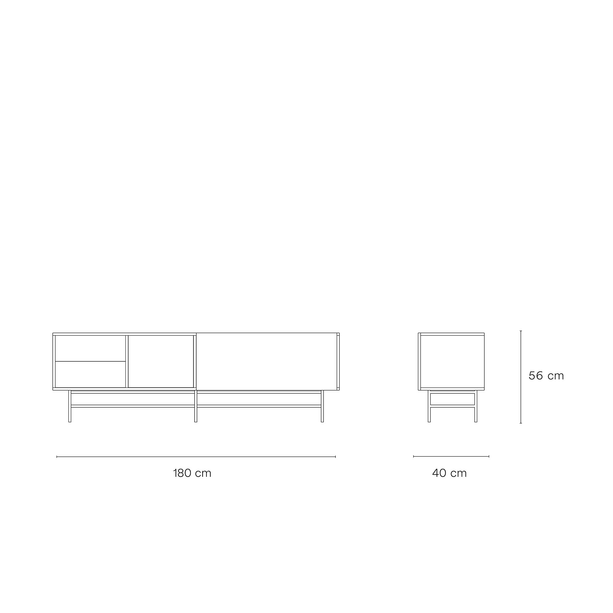 Meuble TV 2 portes et 2 tiroirs 180x56 cm Nube par Teulat laqué sable et terre cuite avec pied en fer