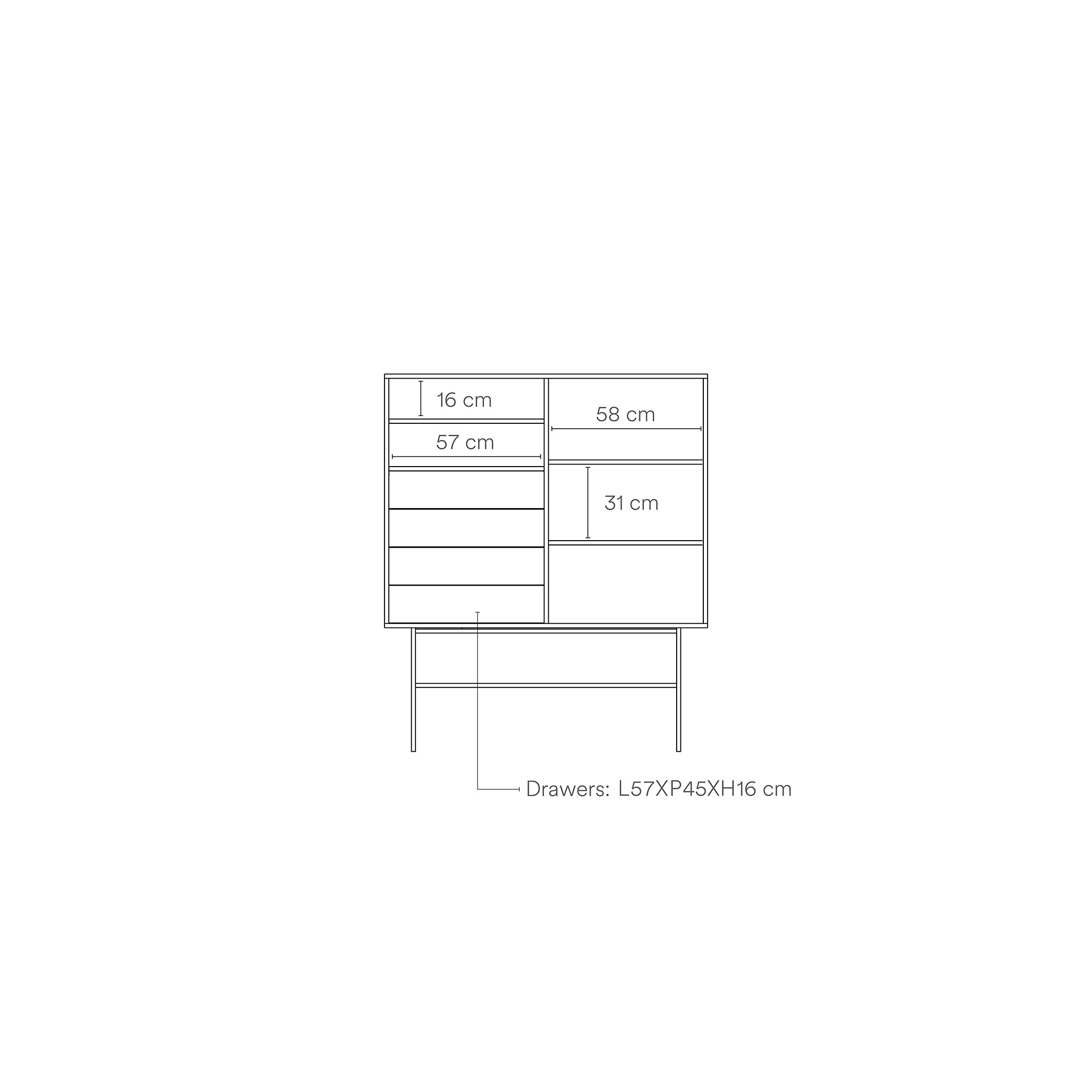 Buffet 4 tiroirs avec porte coulissante crème et sable Nube de Teulat 120x140 cm