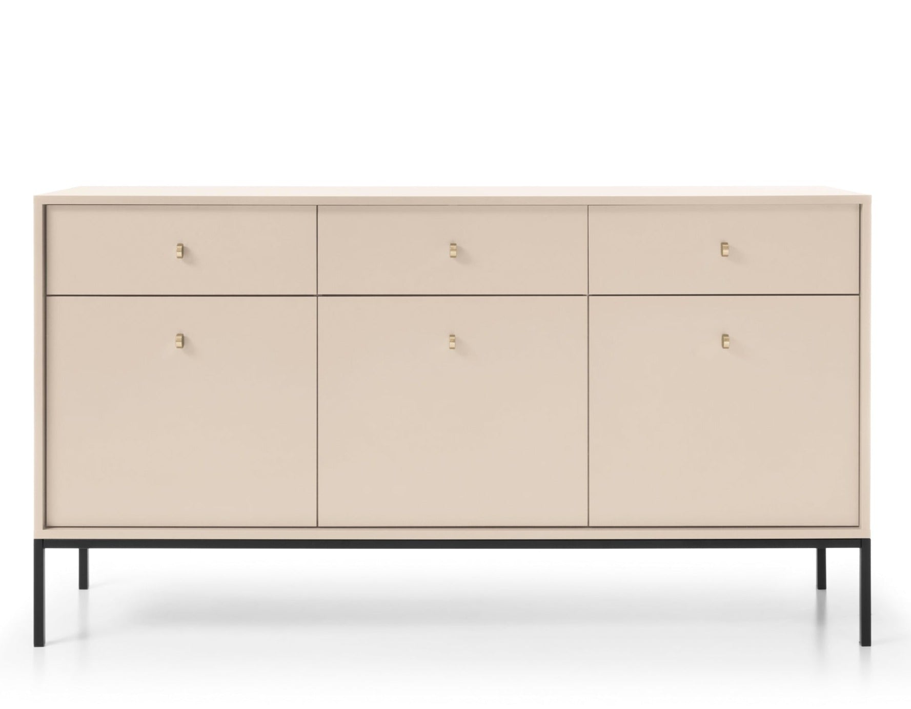 Buffet 3 portes 3 tiroirs et pieds en bois laminé beige Canterno 154x39 cm