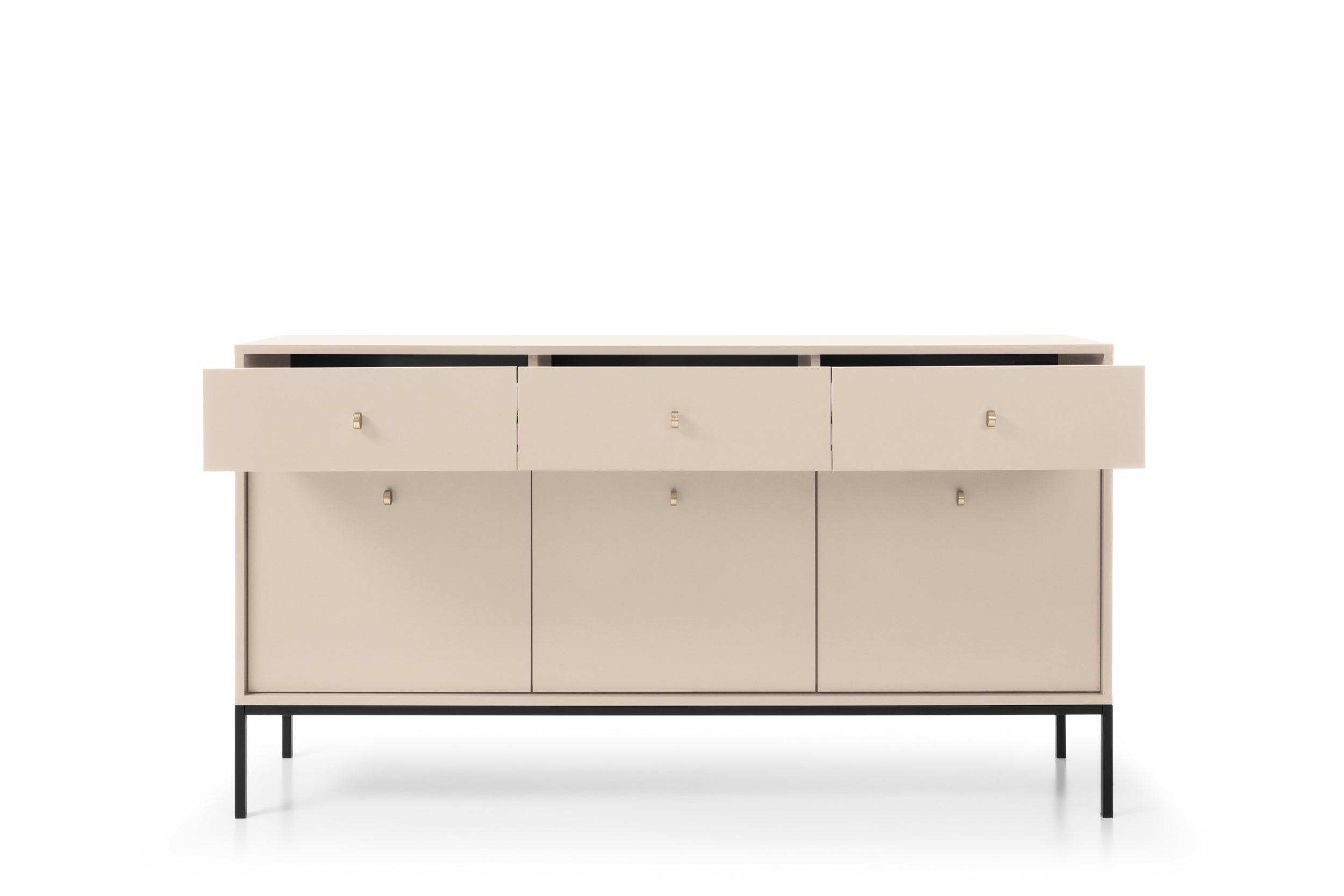 Buffet 3 portes 3 tiroirs et pieds en bois laminé beige Canterno 154x39 cm