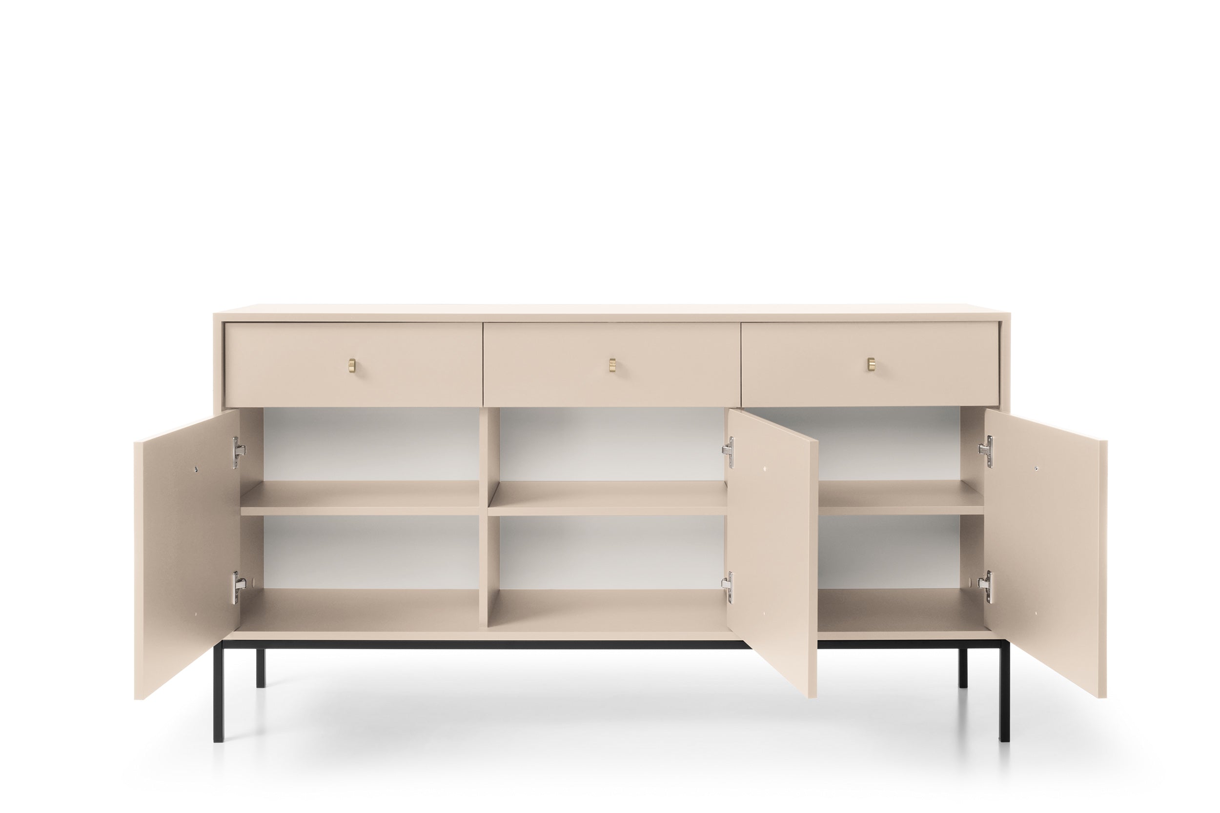 Buffet 3 portes 3 tiroirs et pieds en bois laminé beige Canterno 154x39 cm