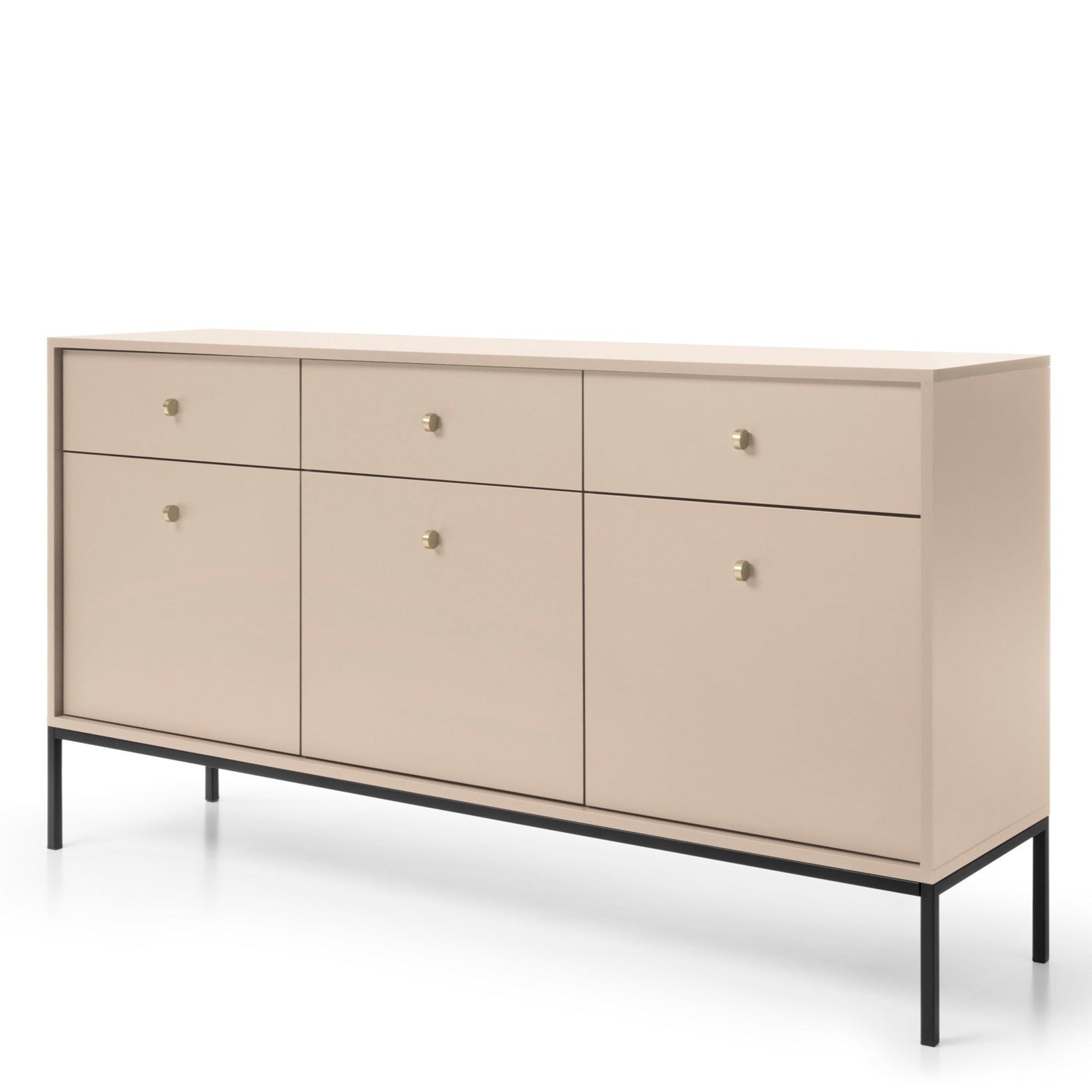Buffet 3 portes 3 tiroirs et pieds en bois laminé beige Canterno 154x39 cm