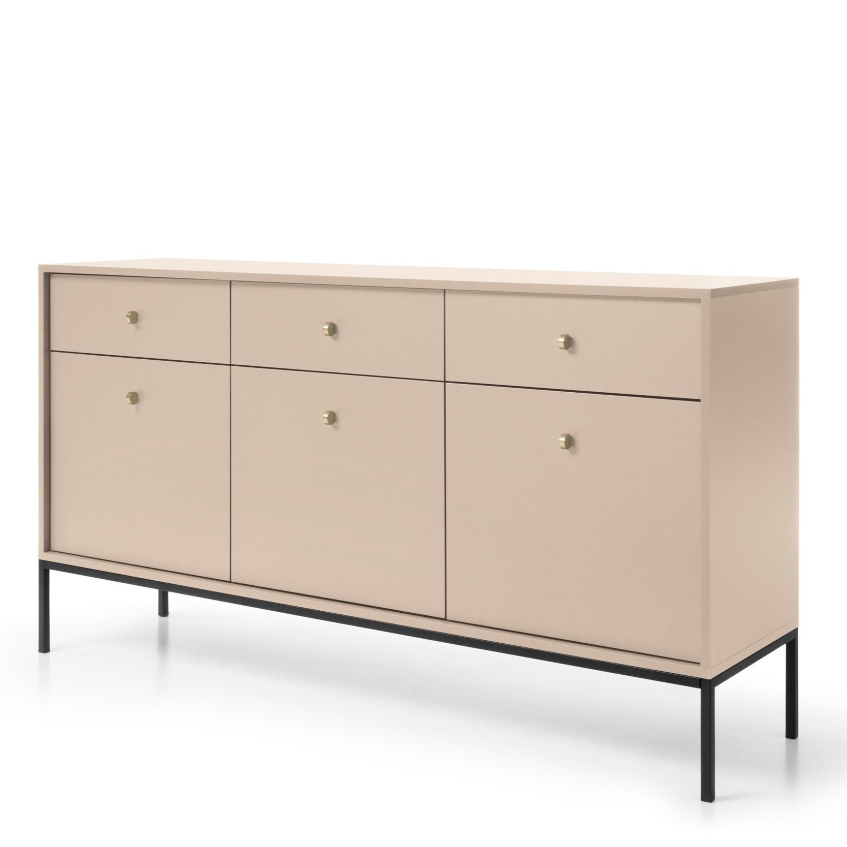 Buffet 3 portes et 3 tiroirs avec pieds en métal en bois laminé Canterno 154x83 cm