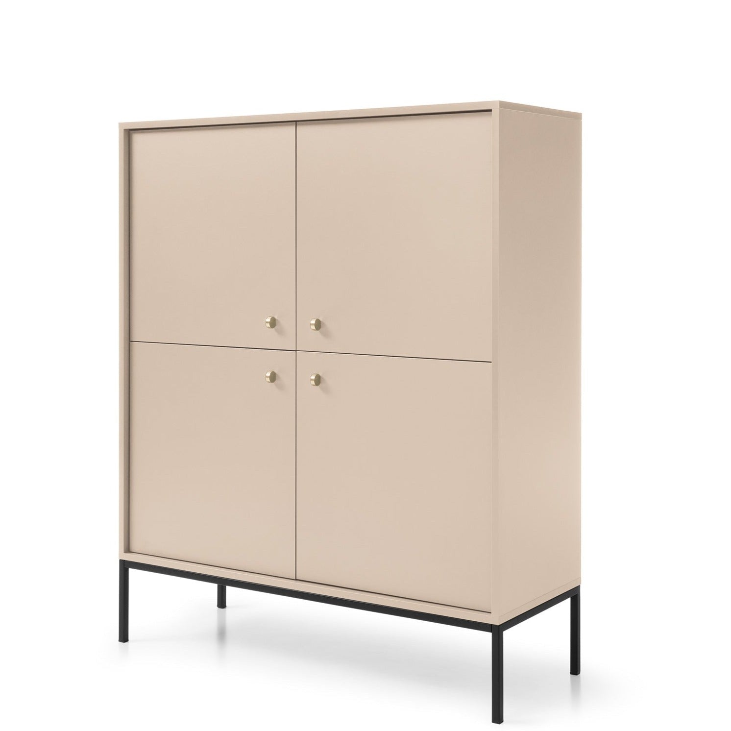 Buffet beige 4 portes et pieds en bois laminé Canterno 104x125 cm