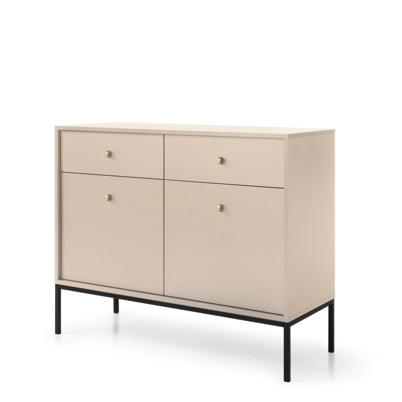 Buffet 2 portes 2 tiroirs et pieds en bois laminé beige Canterno 104x39 cm