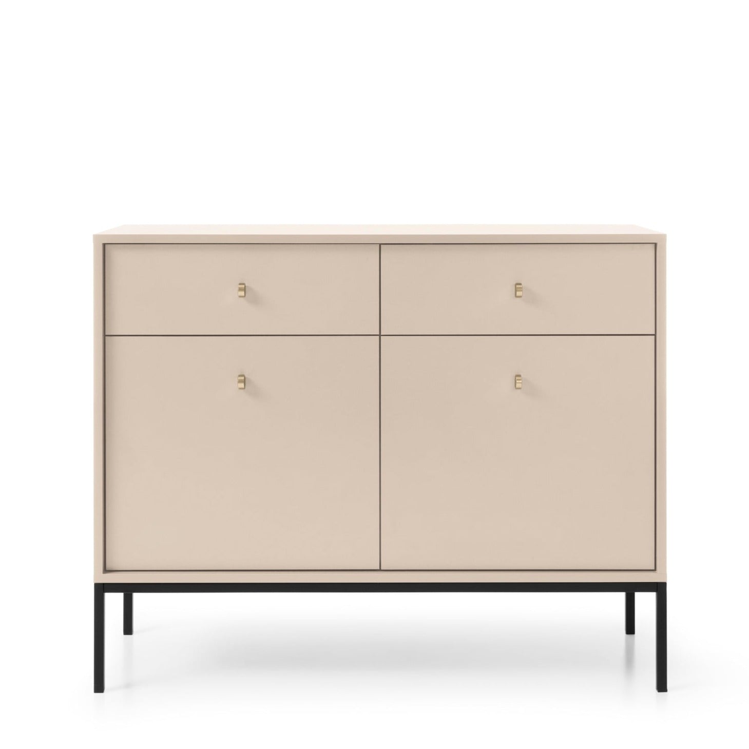 Buffet 2 portes 2 tiroirs et pieds en bois laminé beige Canterno 104x39 cm