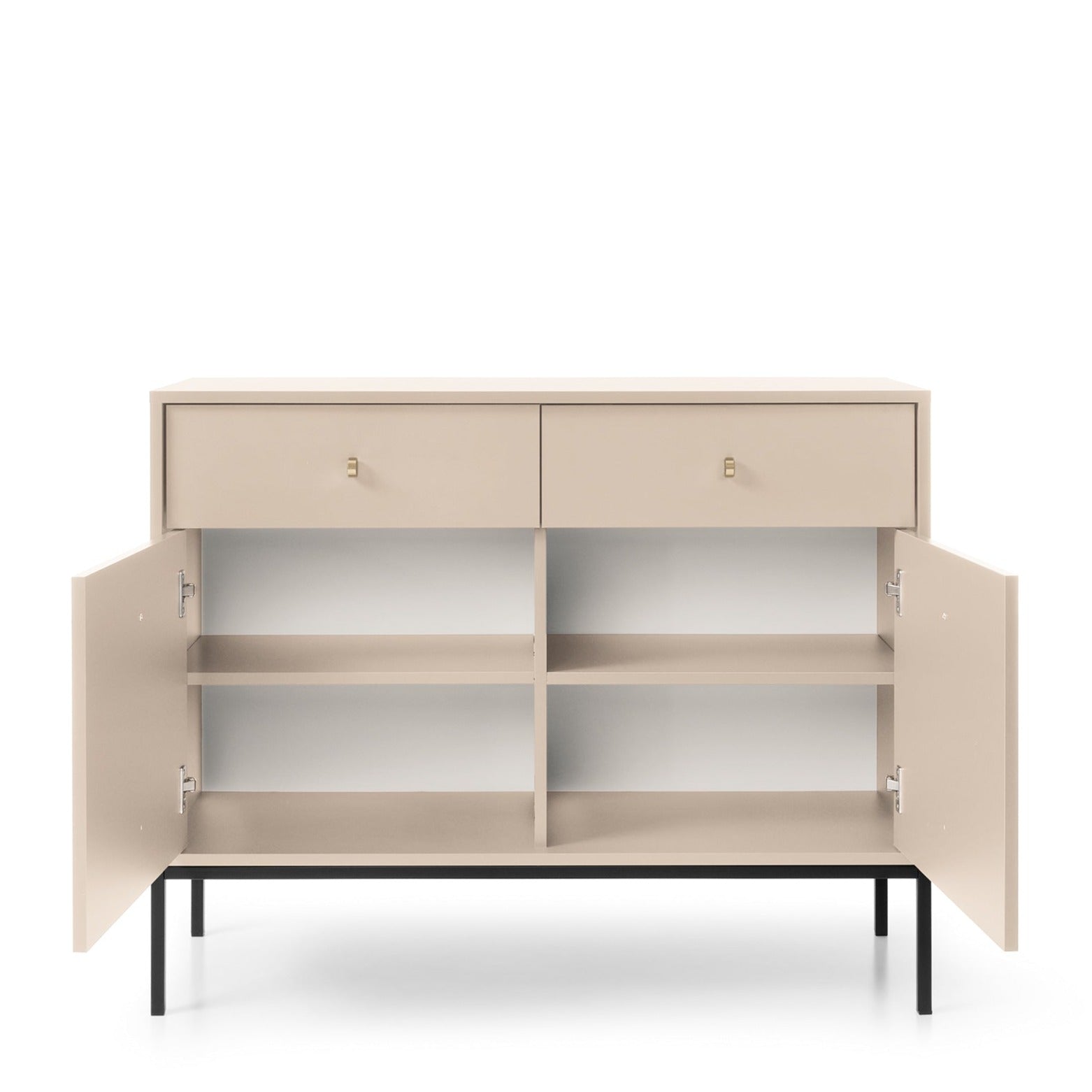 Buffet 2 portes 2 tiroirs et pieds en bois laminé beige Canterno 104x39 cm
