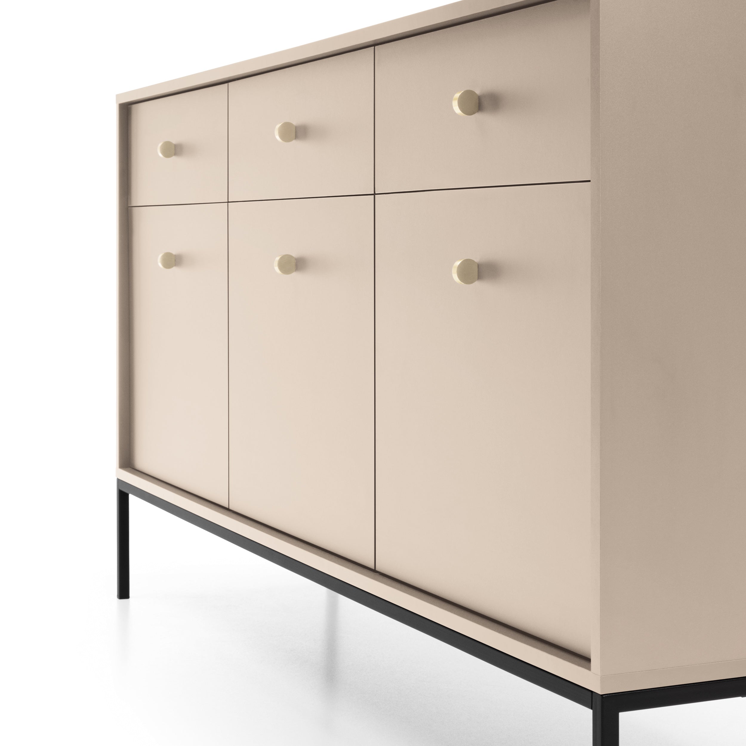 Buffet 3 portes 3 tiroirs et pieds en bois laminé beige Canterno 154x39 cm