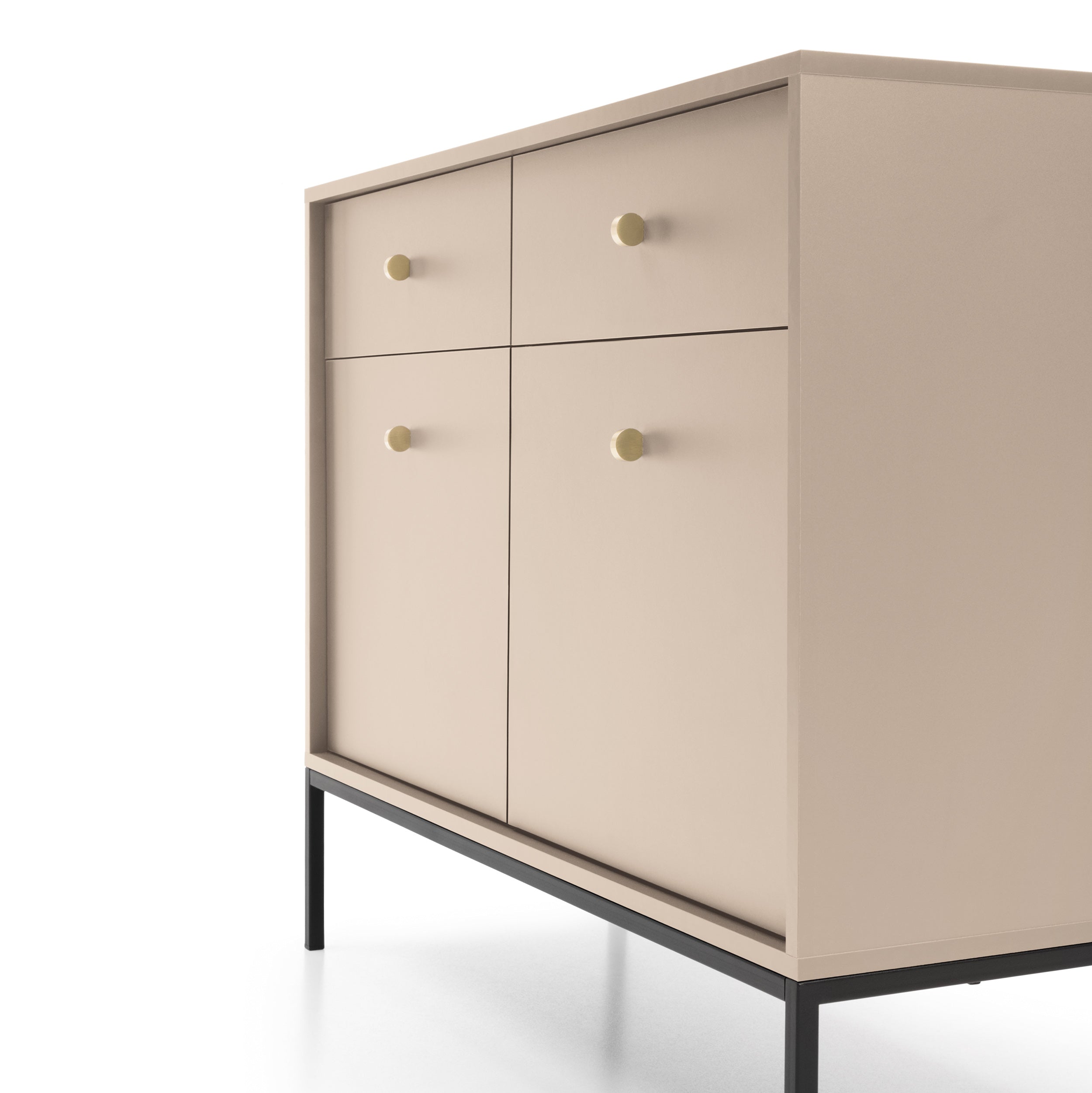 Buffet 2 portes 2 tiroirs et pieds en bois laminé beige Canterno 104x39 cm