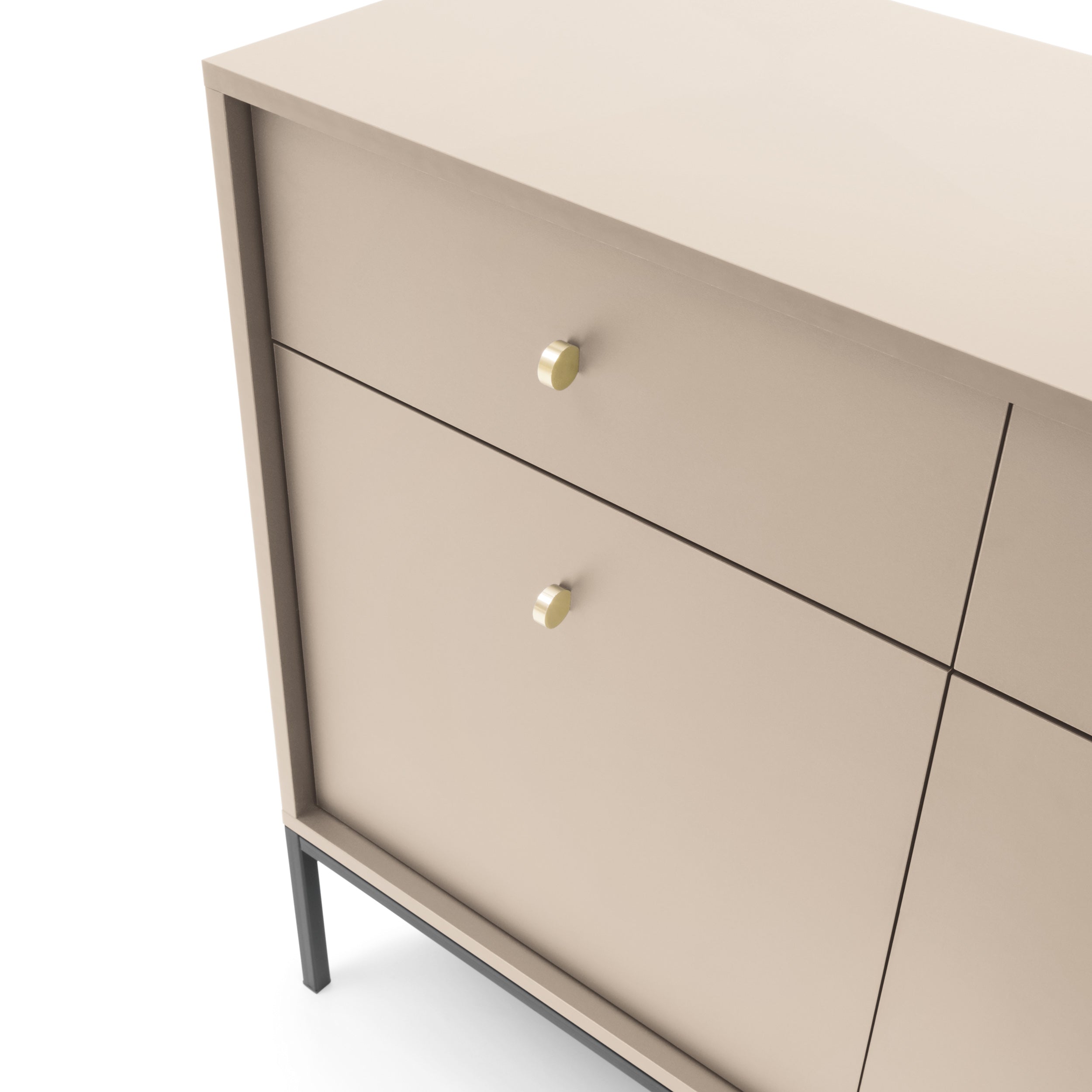 Buffet 2 portes 2 tiroirs et pieds en bois laminé beige Canterno 104x39 cm