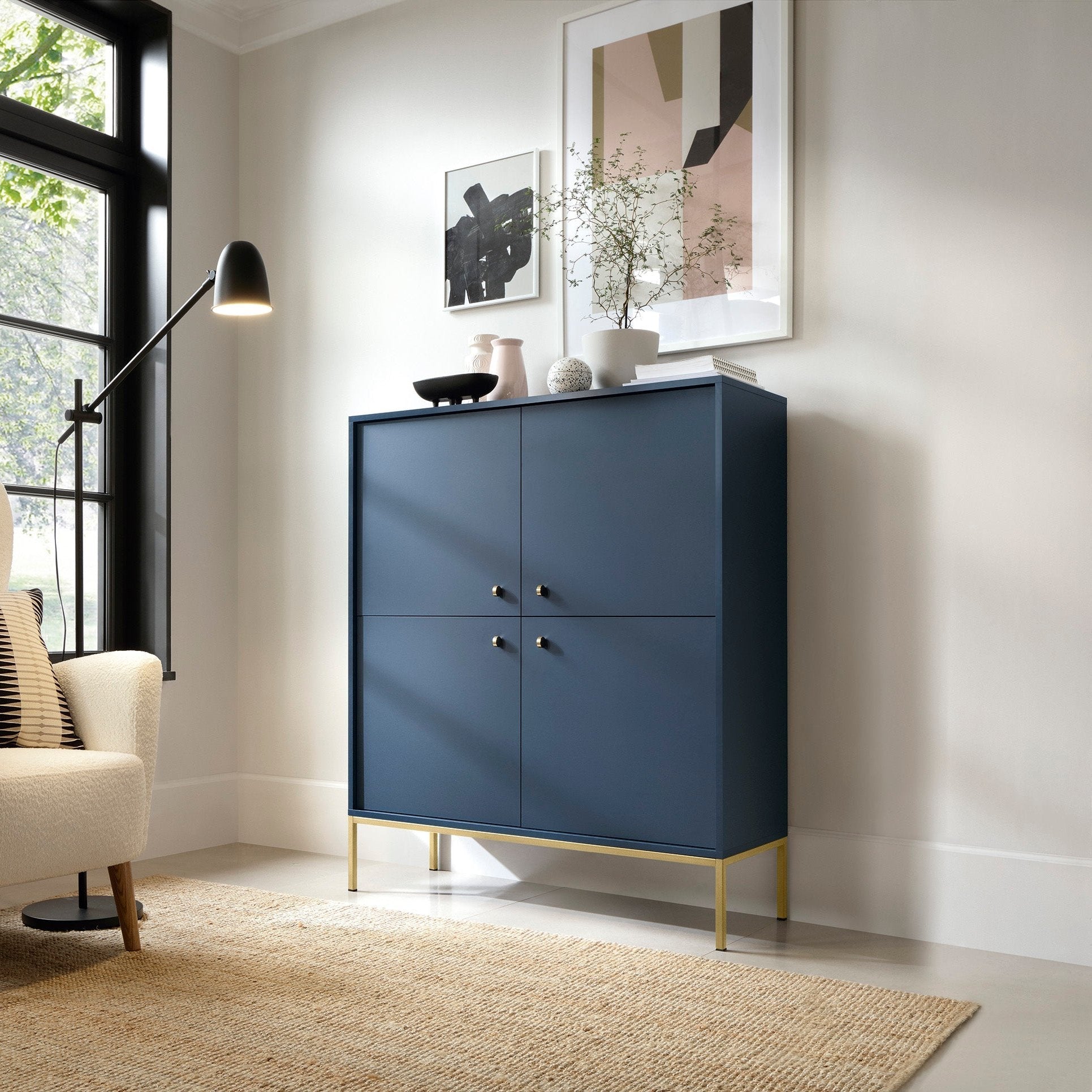 Buffet avec pieds en fer 4 portes en bois laminé Canterno 104x125 cm