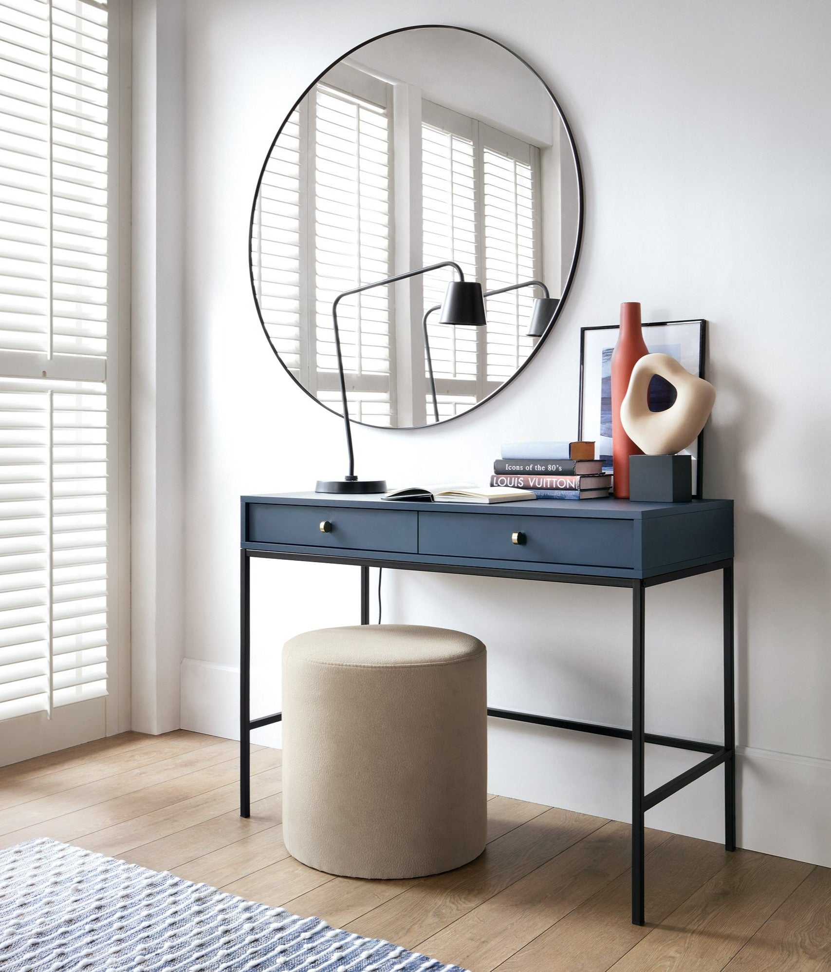 Console d'entrée 2 tiroirs en bois laminé bleue Canterno 104x50 cm