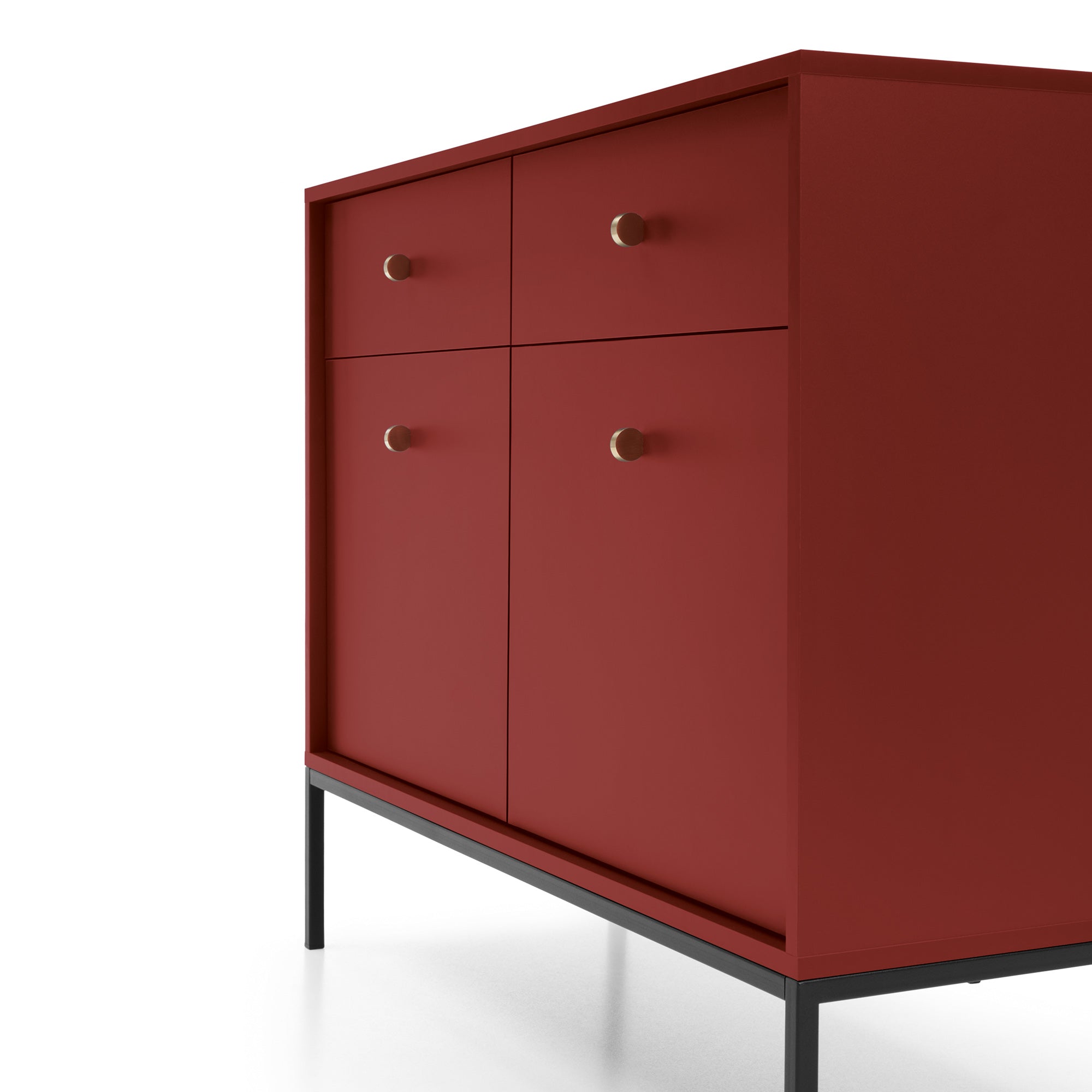 Buffet 2 portes 2 tiroirs et pieds en bois laminé bordeaux Canterno 104x39 cm