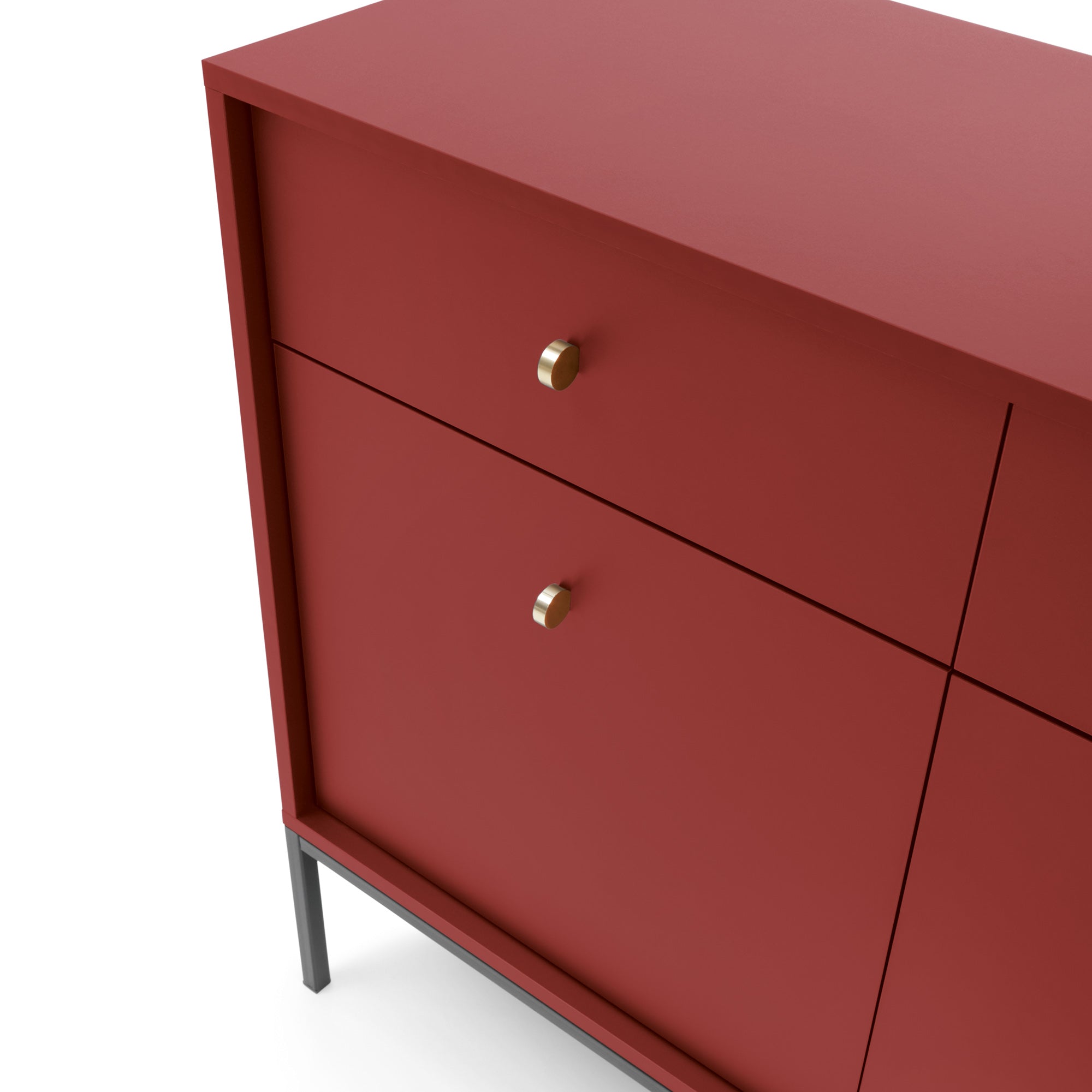 Buffet 2 portes 2 tiroirs et pieds en bois laminé bordeaux Canterno 104x39 cm