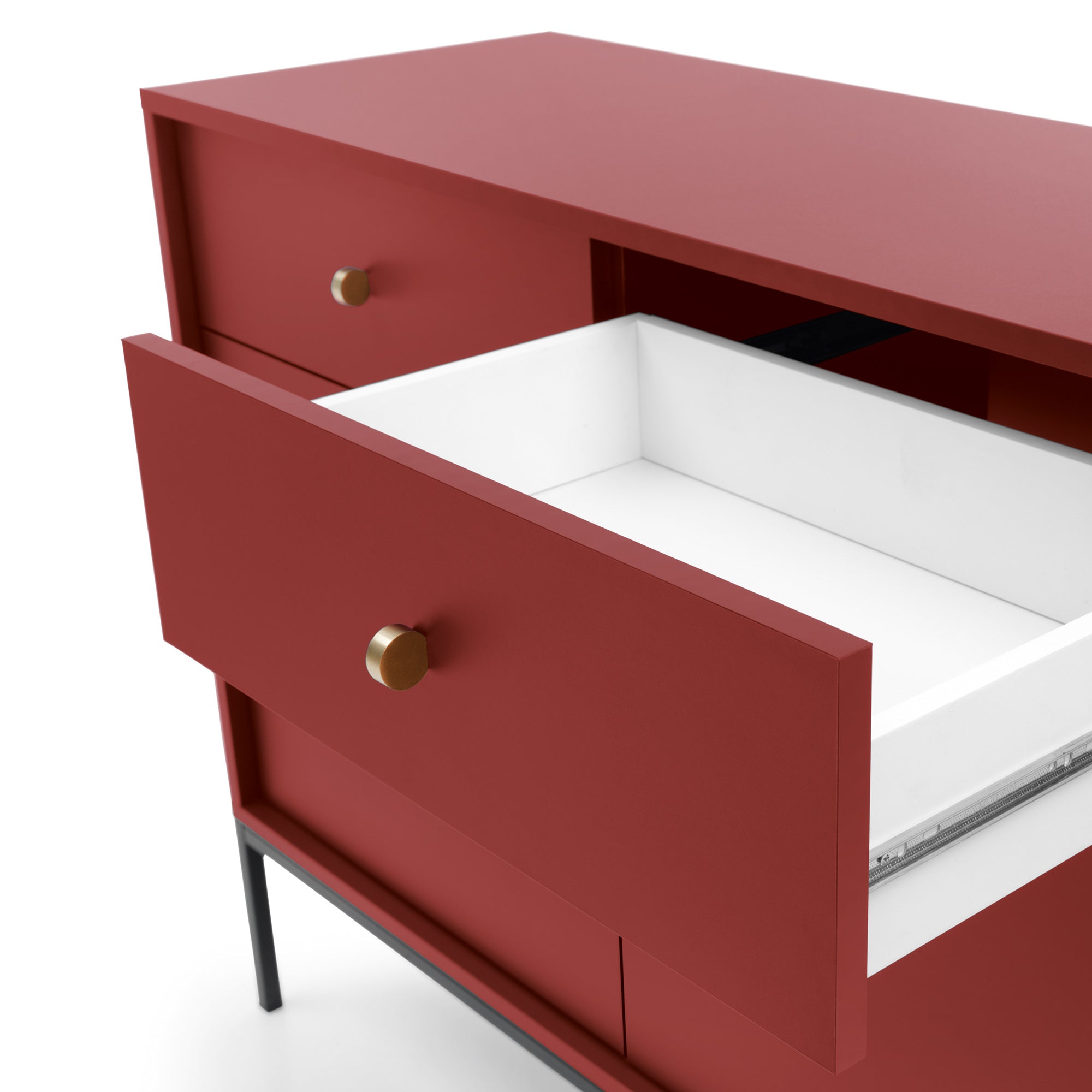 Buffet 2 portes 2 tiroirs et pieds en bois laminé bordeaux Canterno 104x39 cm