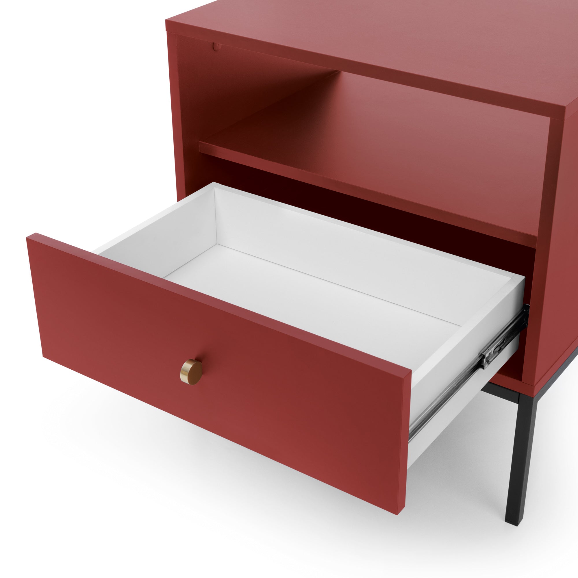 Table de chevet avec 1 tiroir en bois laminé bordeaux Canterno 54x56 cm