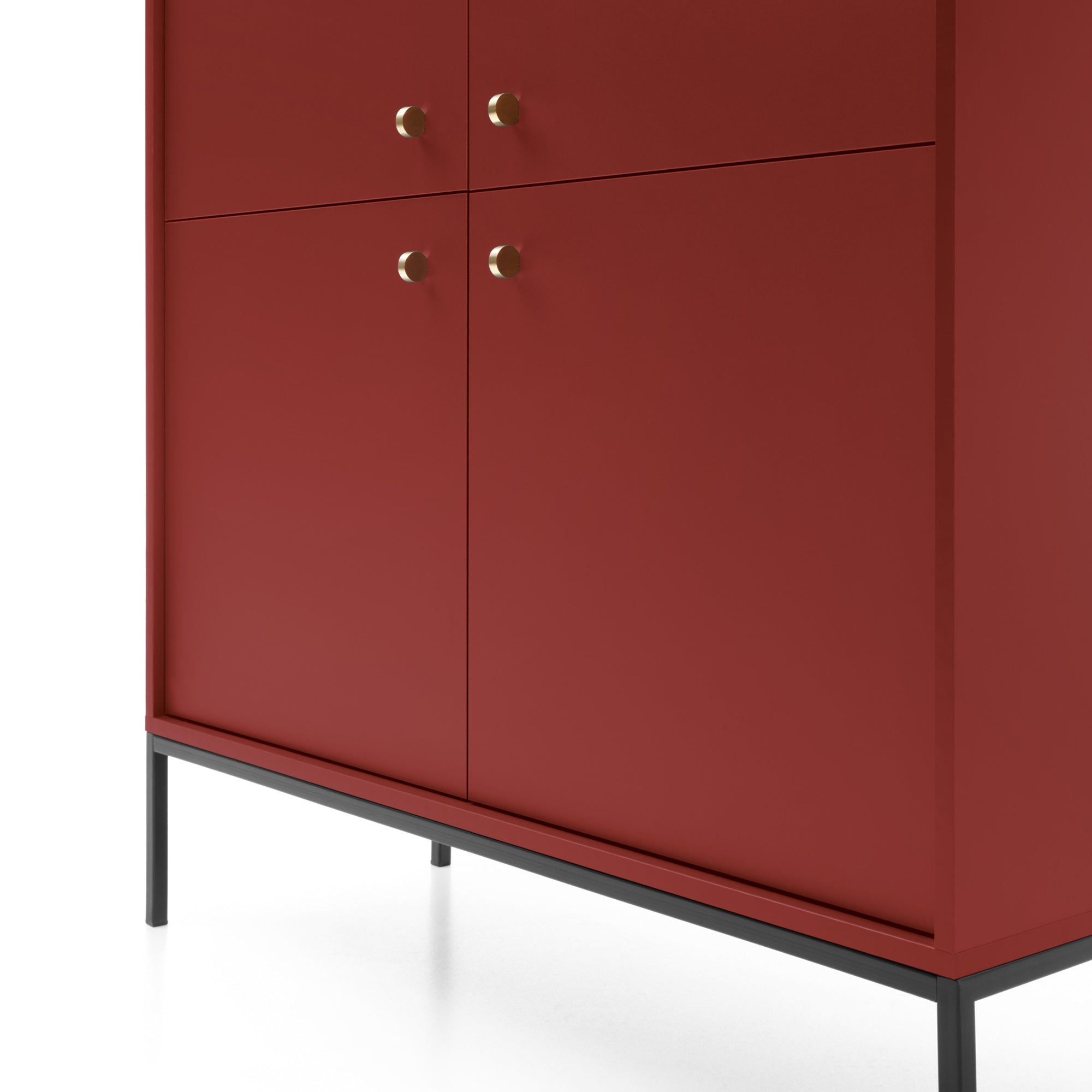 Buffet 4 portes et pieds en bois stratifié 104x125 cm Canterno bordeaux