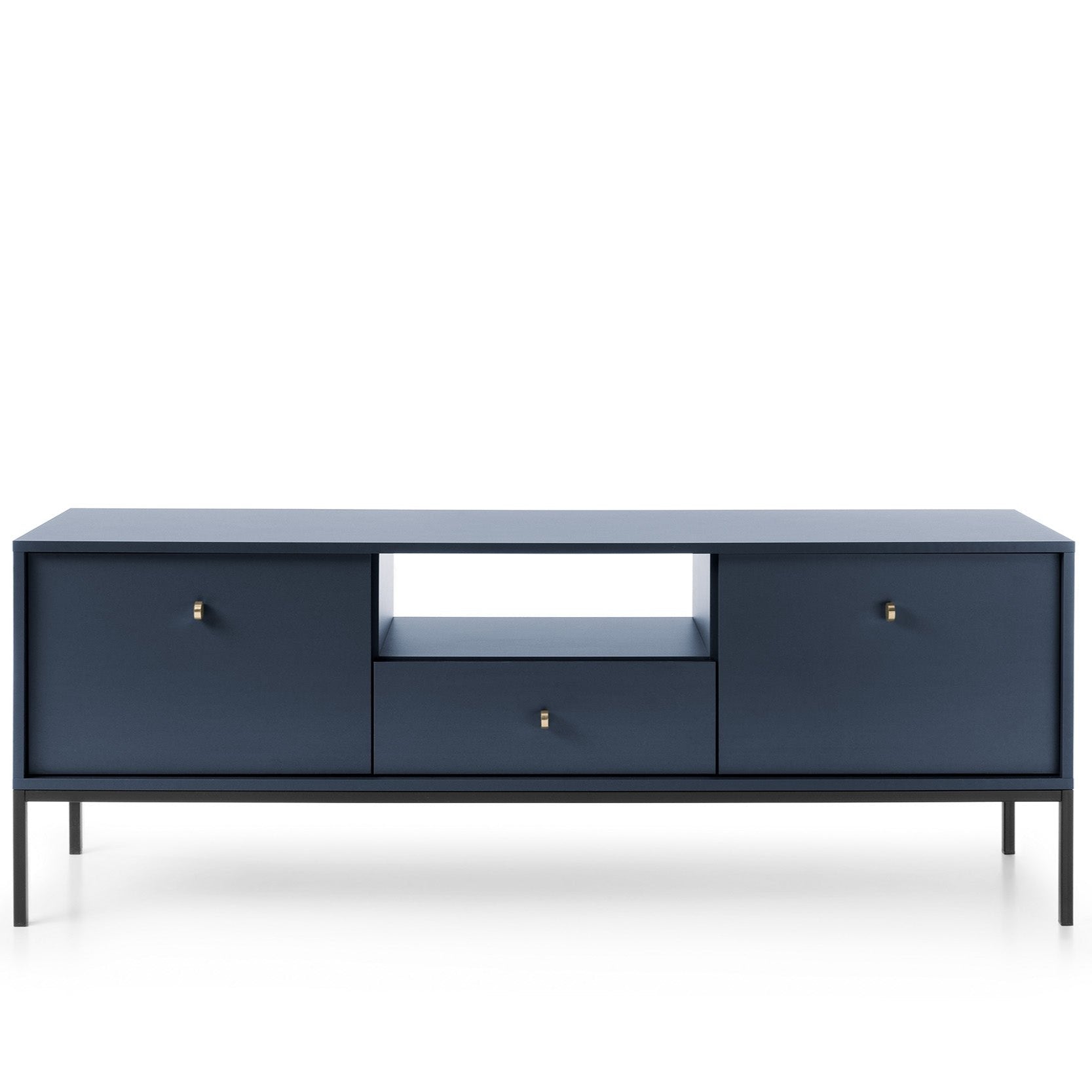 Meuble TV avec pieds en métal 2 portes 1 tiroir en bois laminé Canterno 154x56 cm